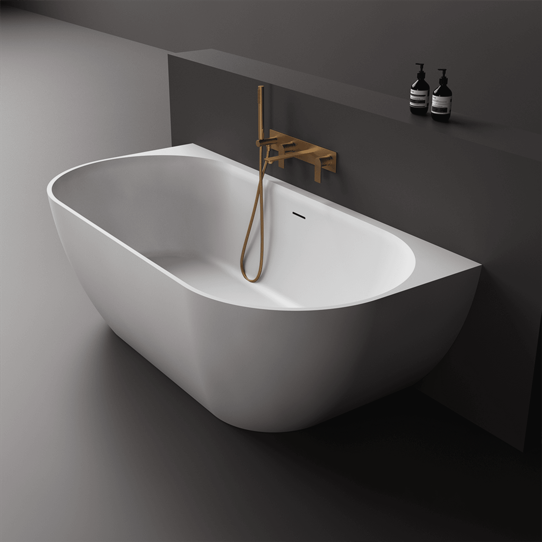 Justina 1700mm back-to-wall stone bath