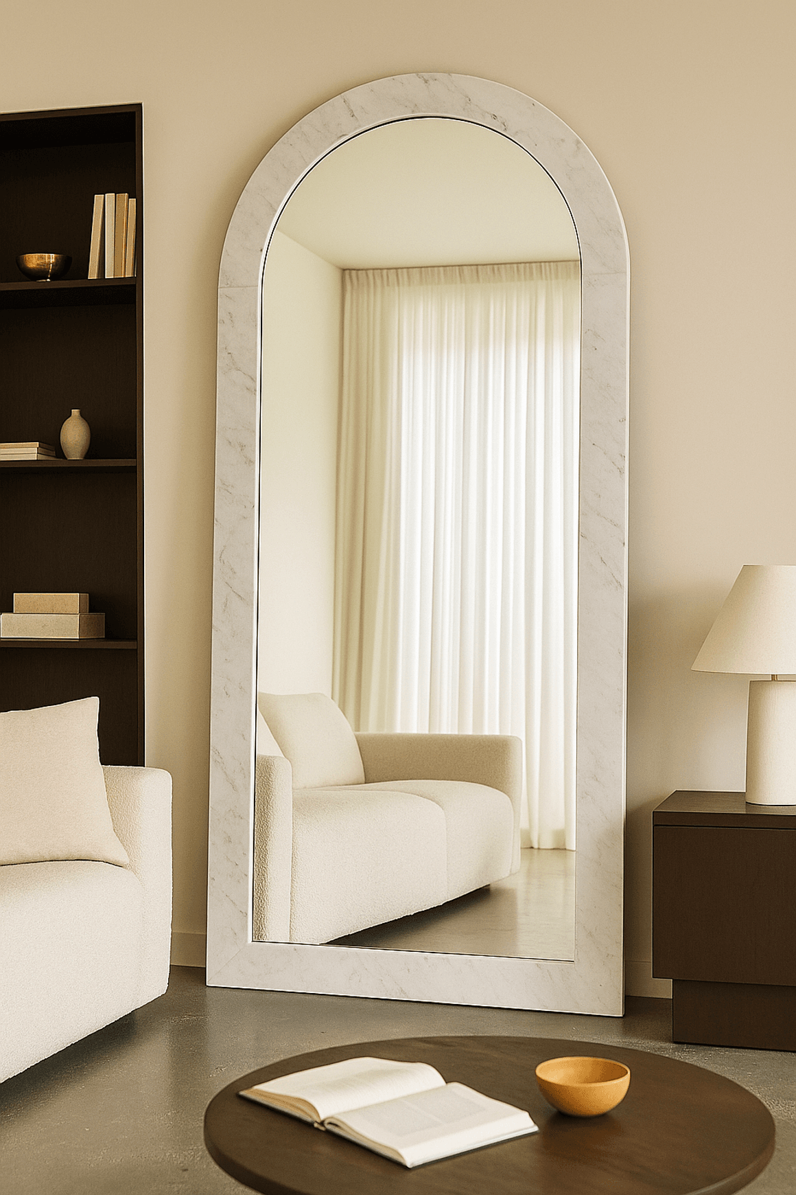 Crescent Arch Mirror - Carrara Marble