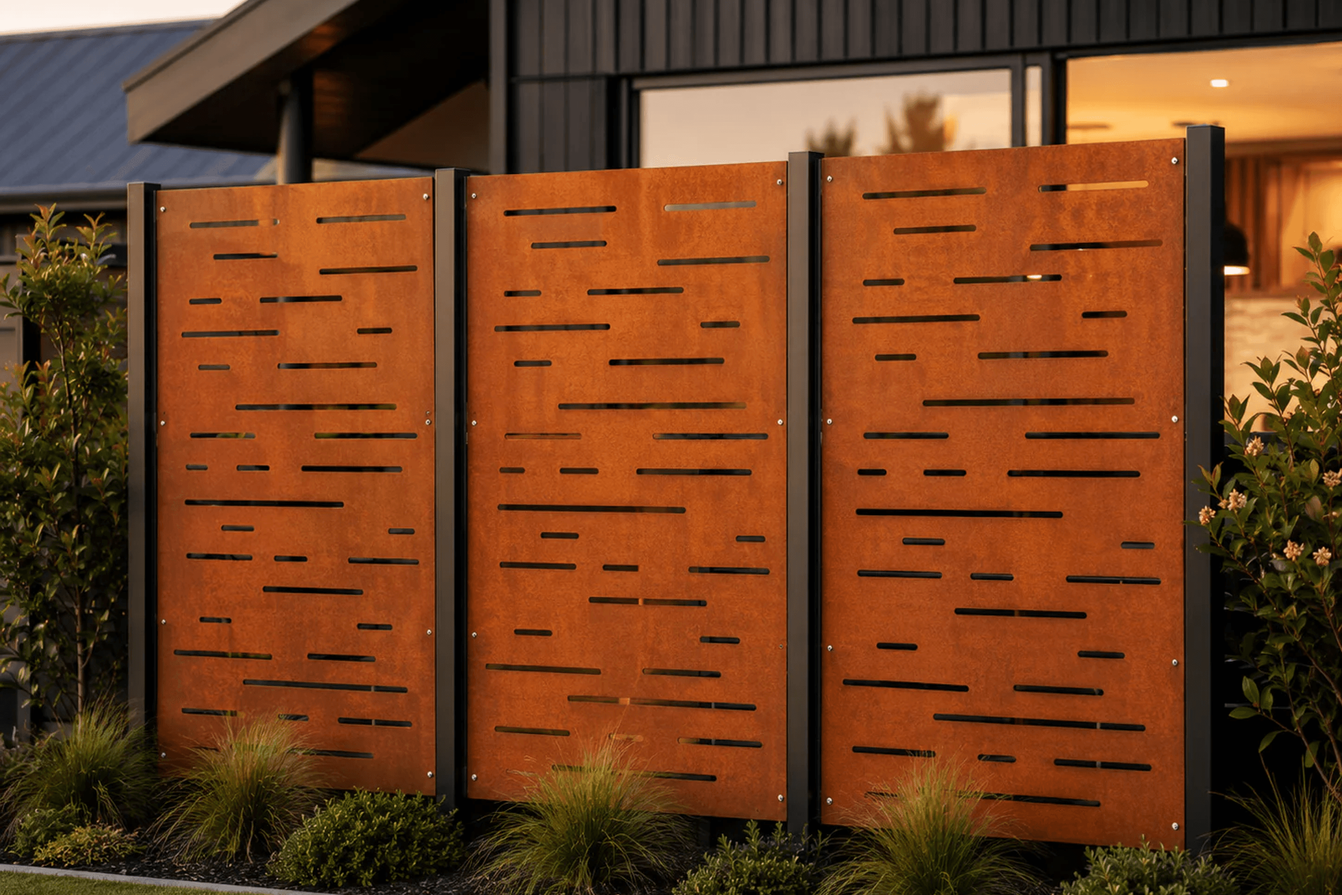 Corten Steel & Aluminium Fence Panel - Horizontal Lines