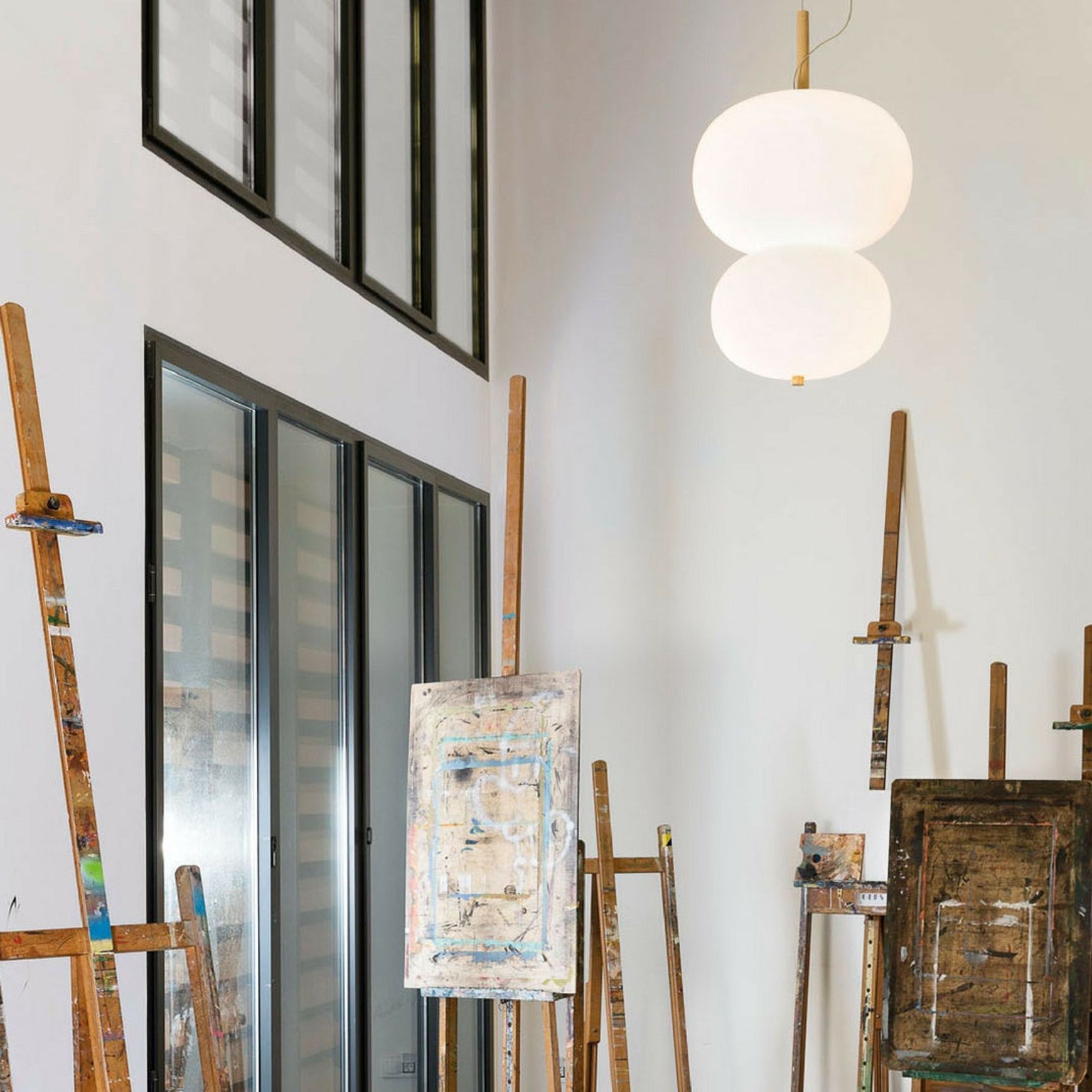 Luna LED Double Glass Pendant in Timber