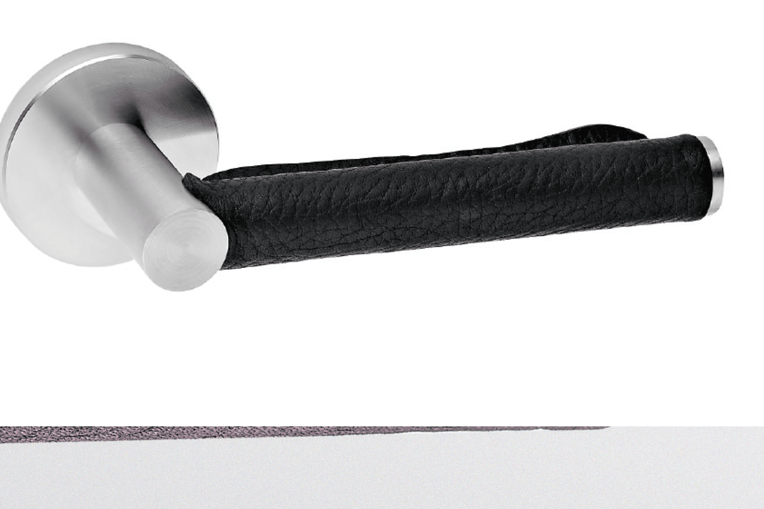 Skin Brown Natural Leather Lever Handle On Standard Rose Stainless Steel