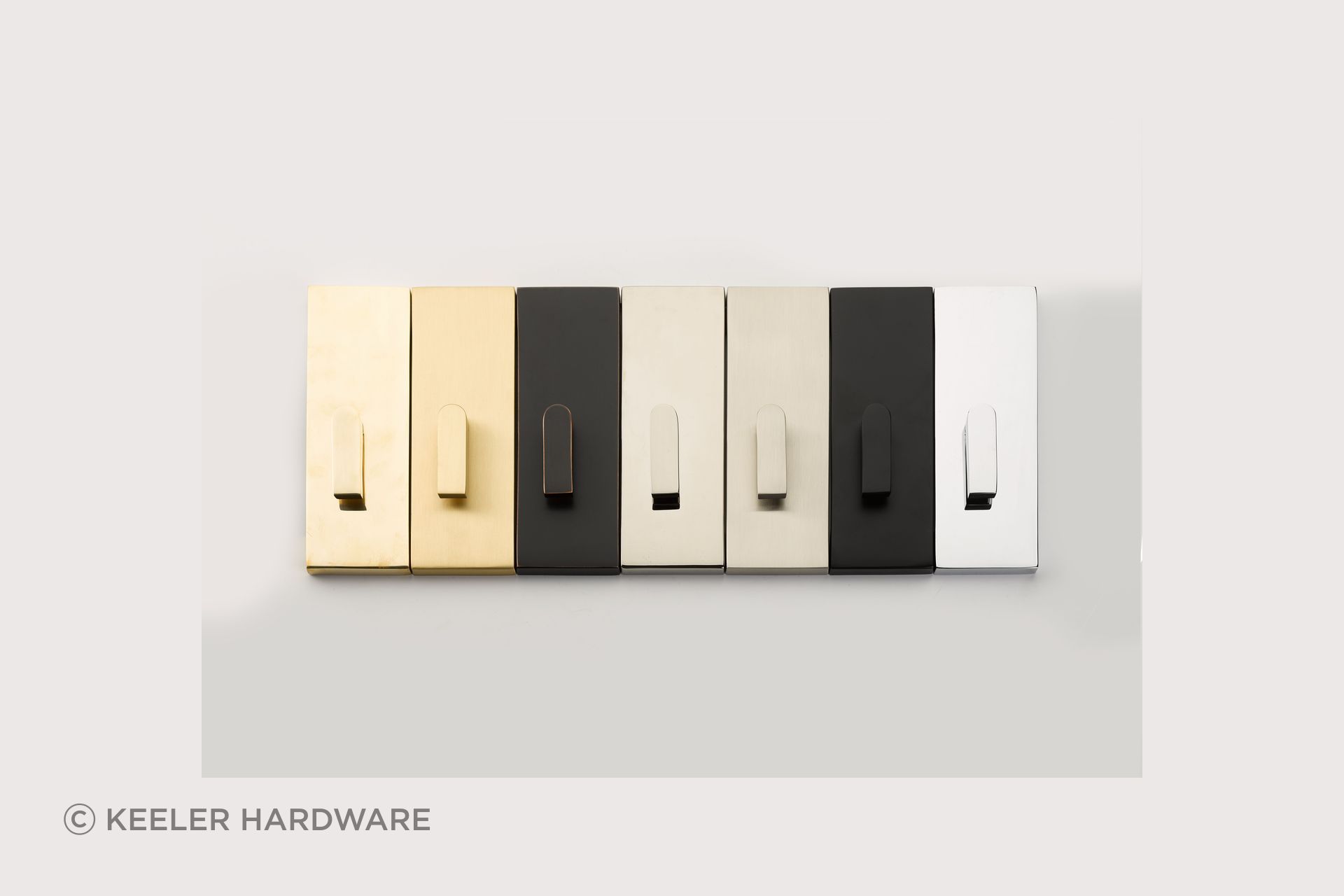 The barn door privacy lock is available in a range of finishes.