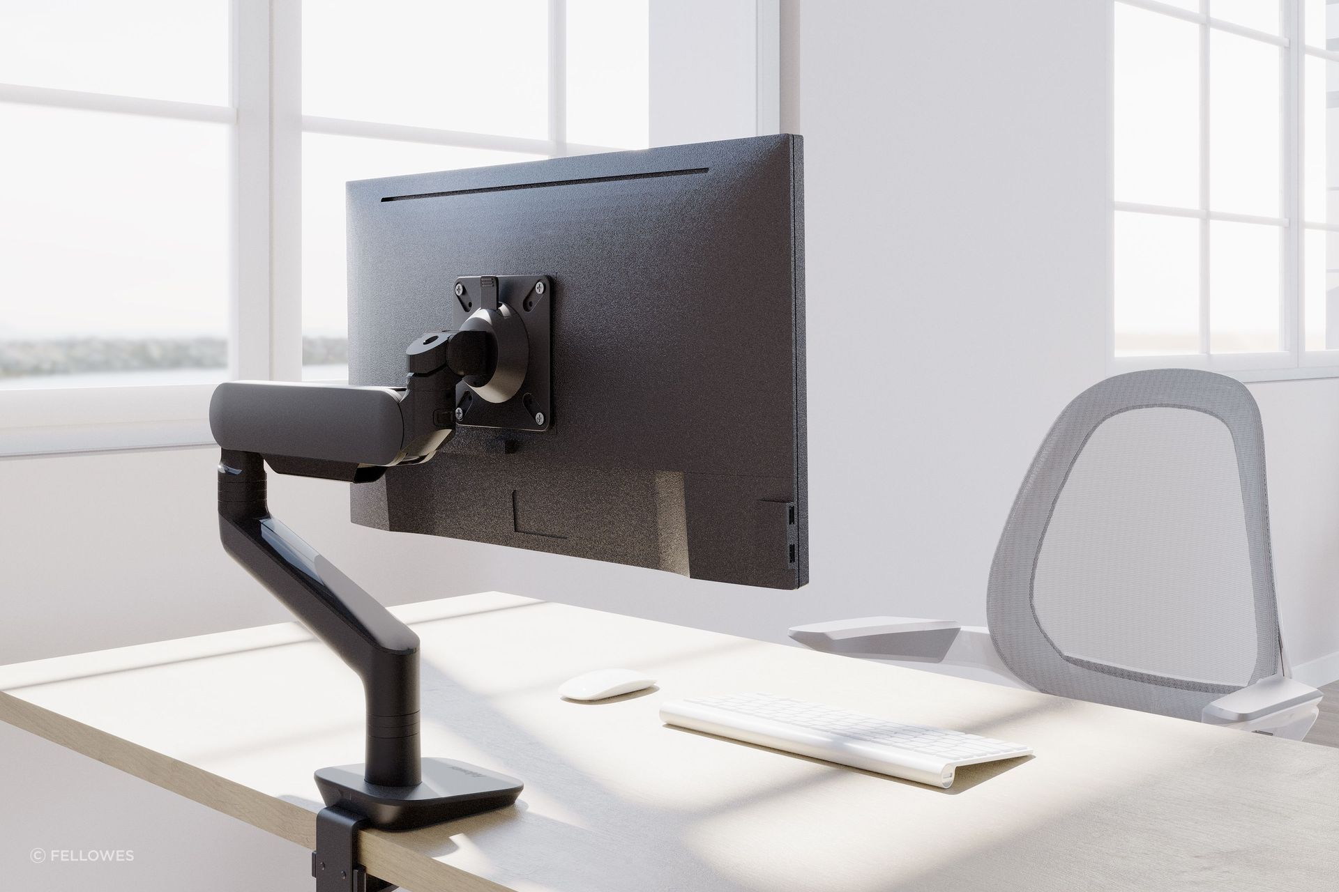 Fellowes' rising monitor arms combine sophisticated design with finger-touch dynamic height adjustment.