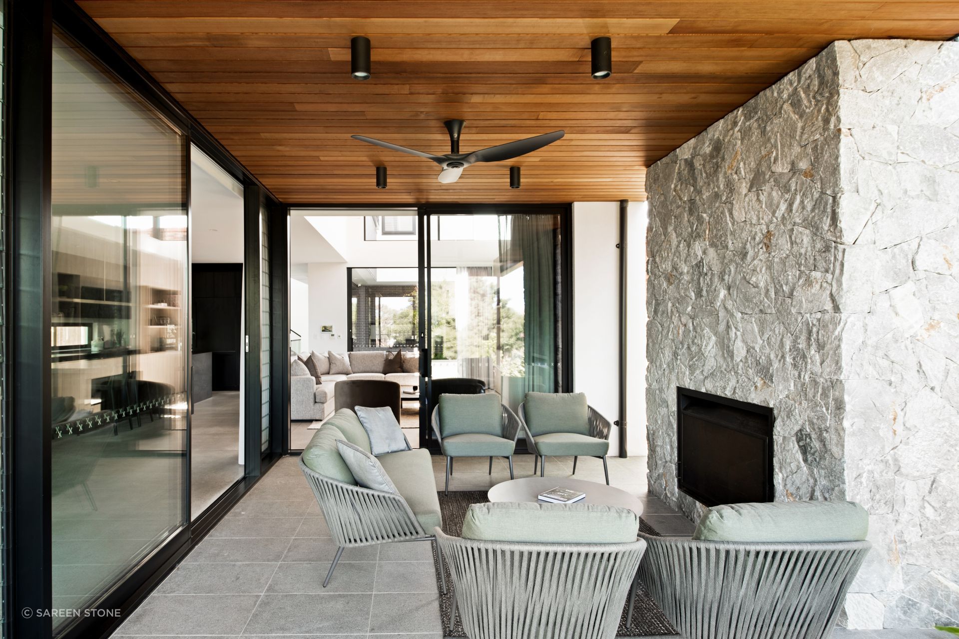 Hotham wall cladding adds depth and character to your space with its soft grey tones and warm highlights.