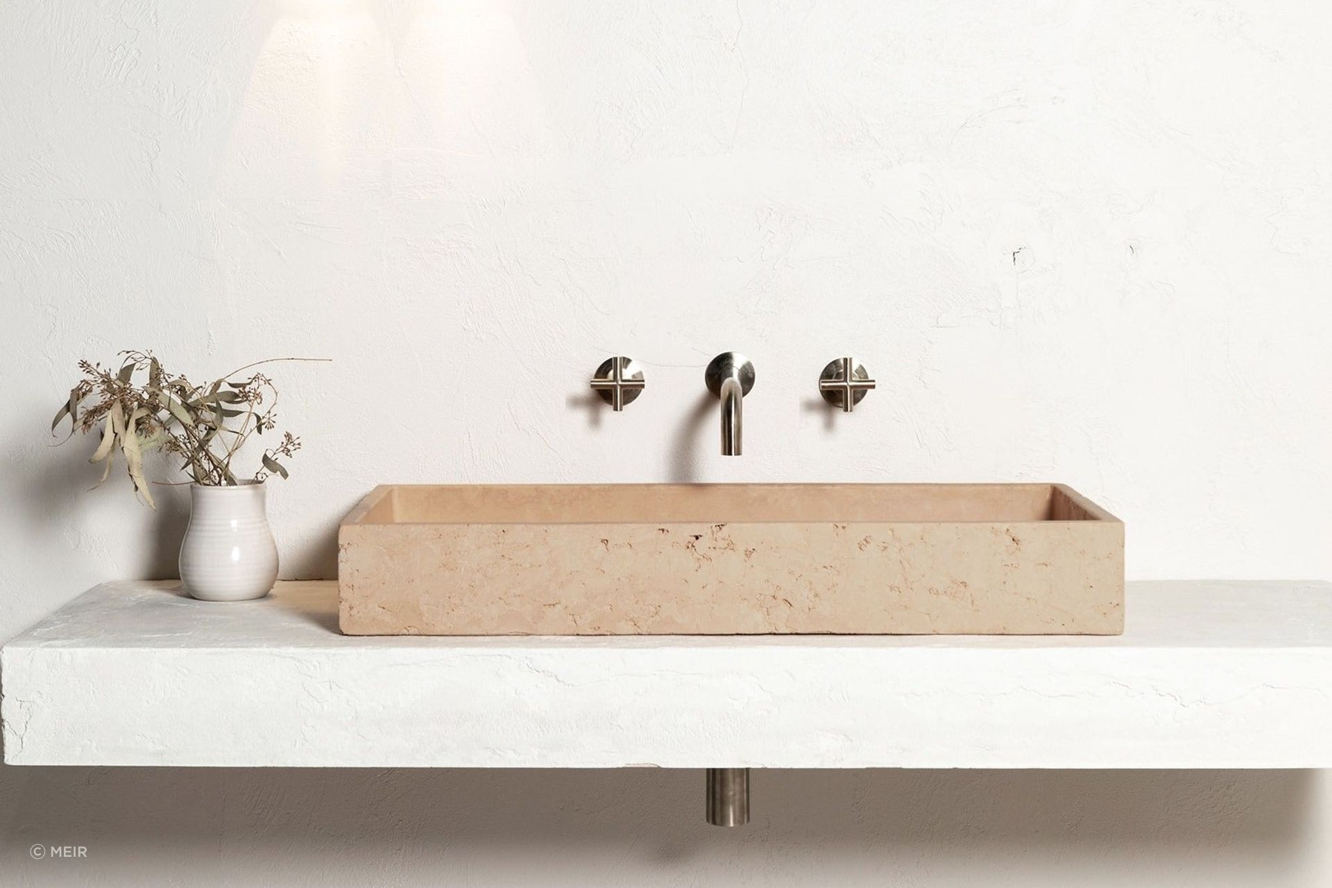 Brushed nickel is a trending material to consider, featured here in the Round Cross Handle Jumper Valve Wall Top Assemblies