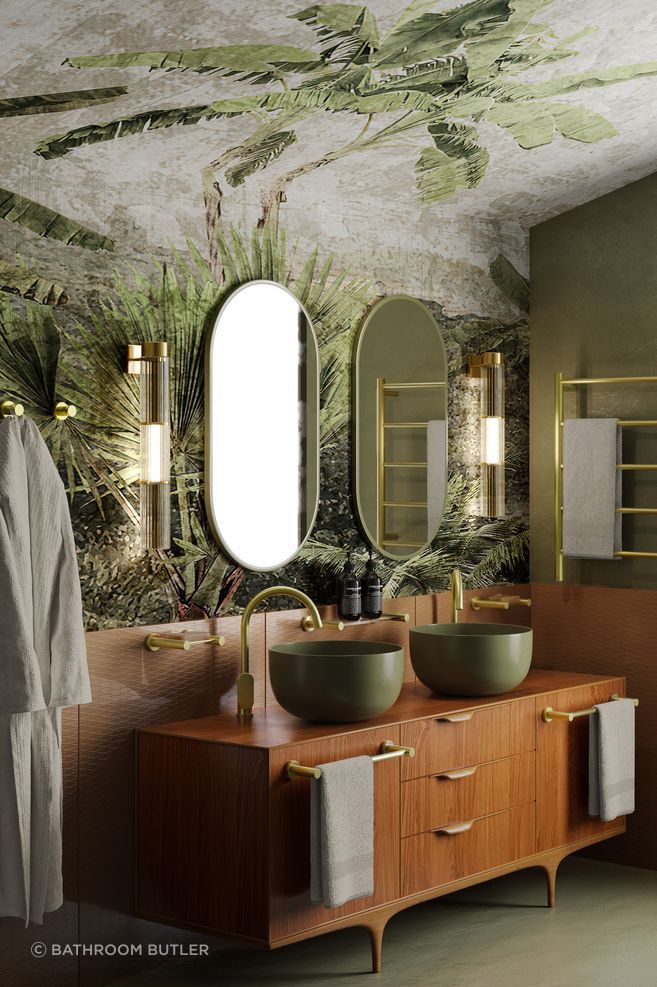 Add statement lighting and mirrors to your bathroom redesign.