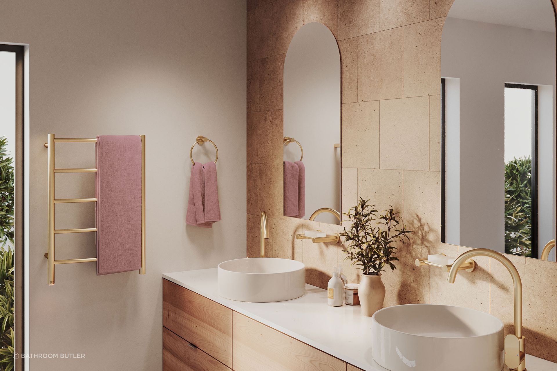 Bathroom Butler's Natural heated towel rail in gold.