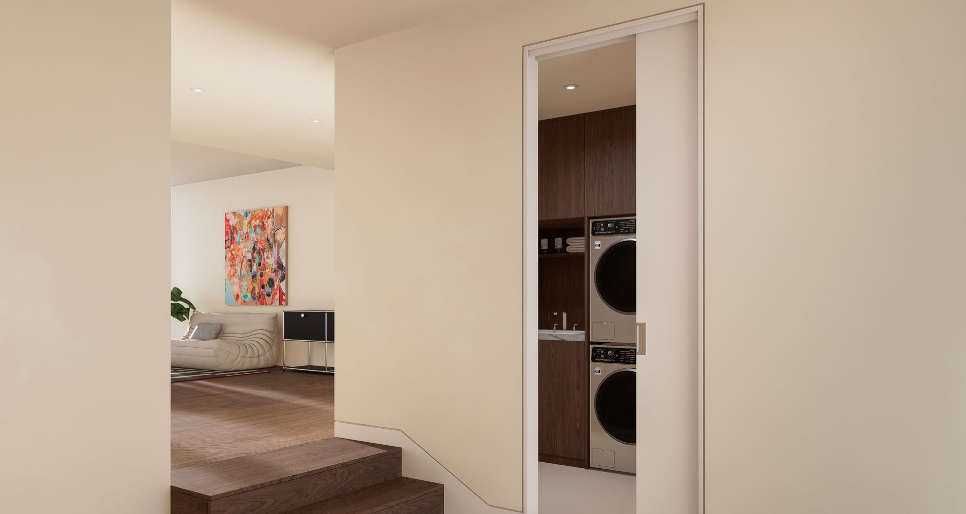 This cavity slider by D4 Doors features a Shadowline frame with a recessed detail.