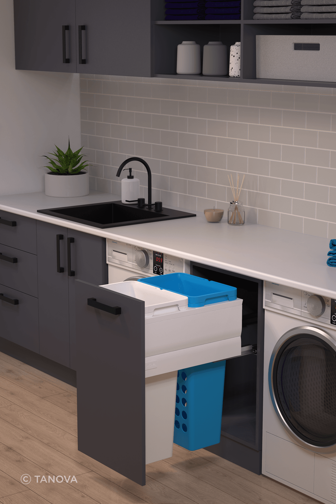 Practical baskets keep laundry out of sight