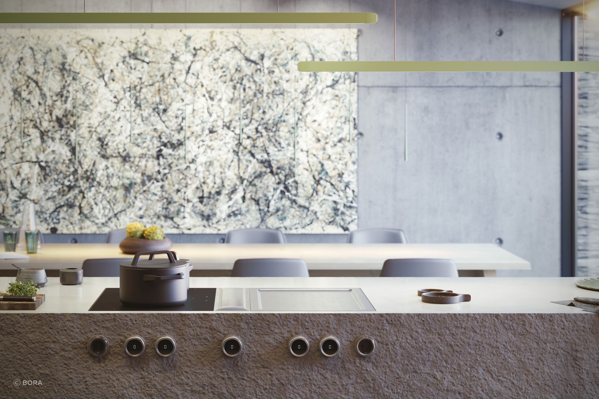 "The whole premise of BORA is to break the constraints of overhead extractors. You have the freedom to put your cooktop anywhere you want, whether it’s enhancing your view of the landscape or engaging with guests. There’s no odour or steam, and less noise, which really opens up the design possibilities."