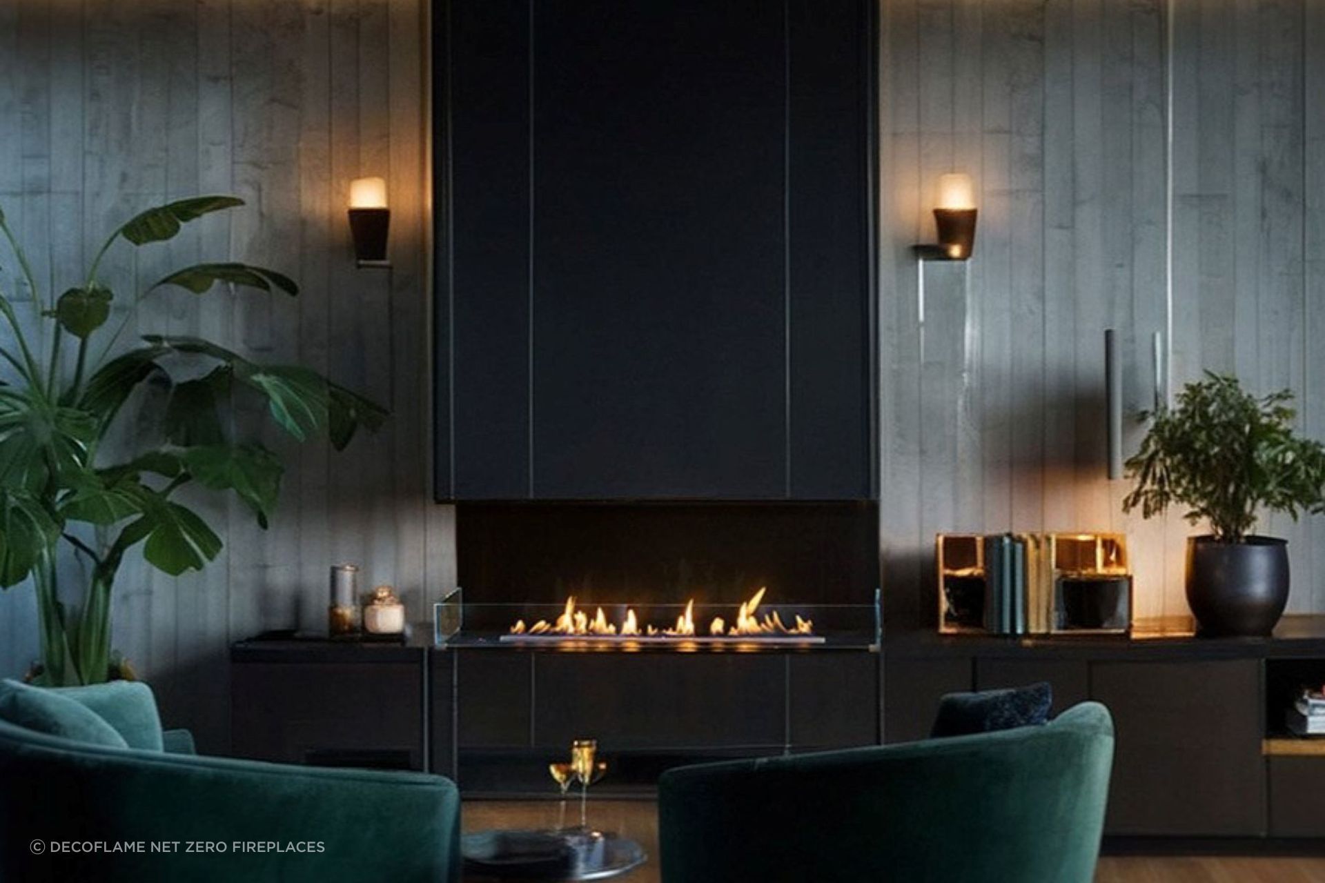 Decoflame Net Zero Fireplaces can be easily integrated as a design feature.