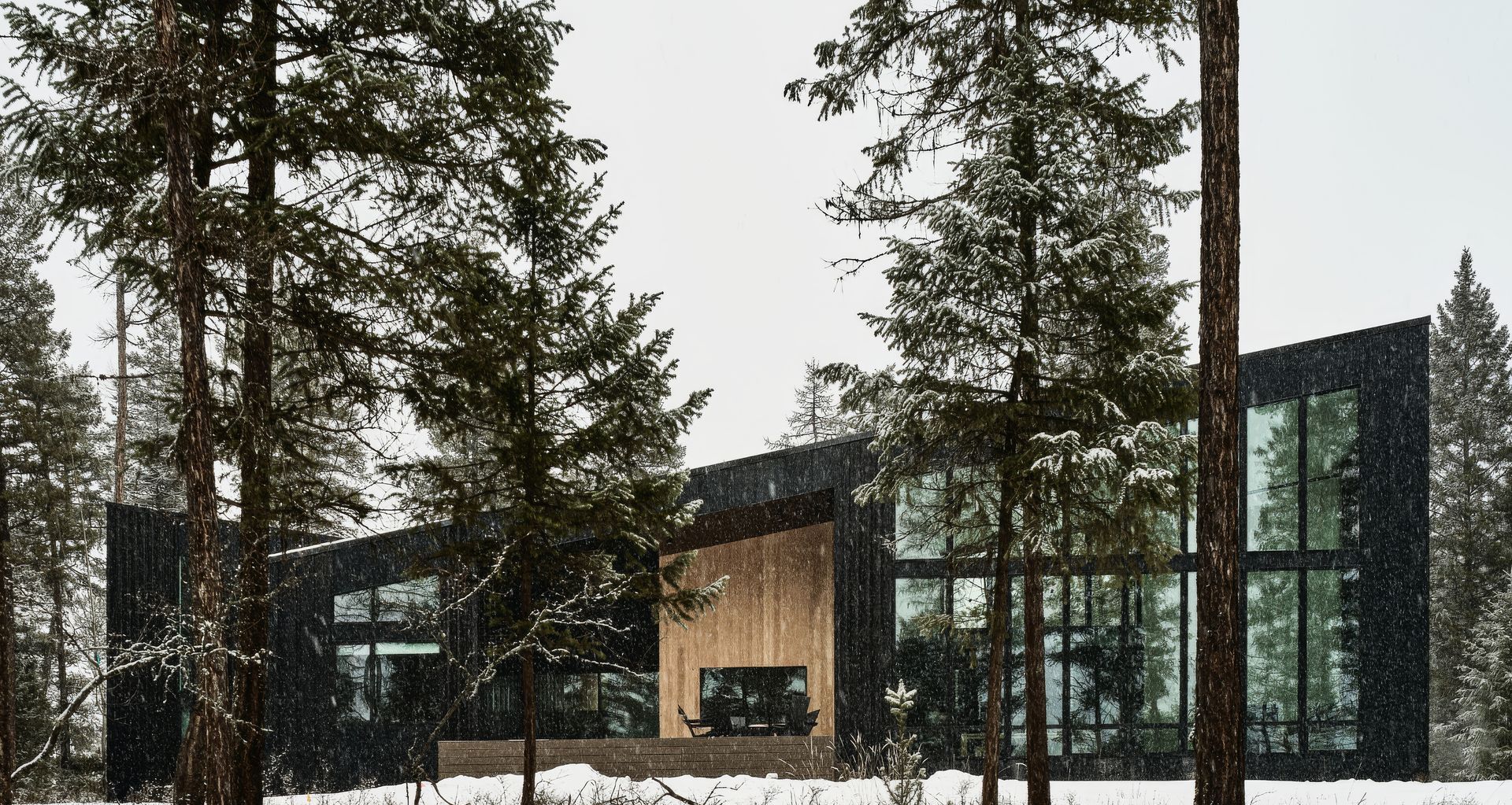 Shadowbox by The Ranch Mine uses dark, receding materials and expansive glazing to sit quietly among the trees, creating a home that feels held by its landscape rather than imposed on it.
Photo credit: Dan Ryan Studio