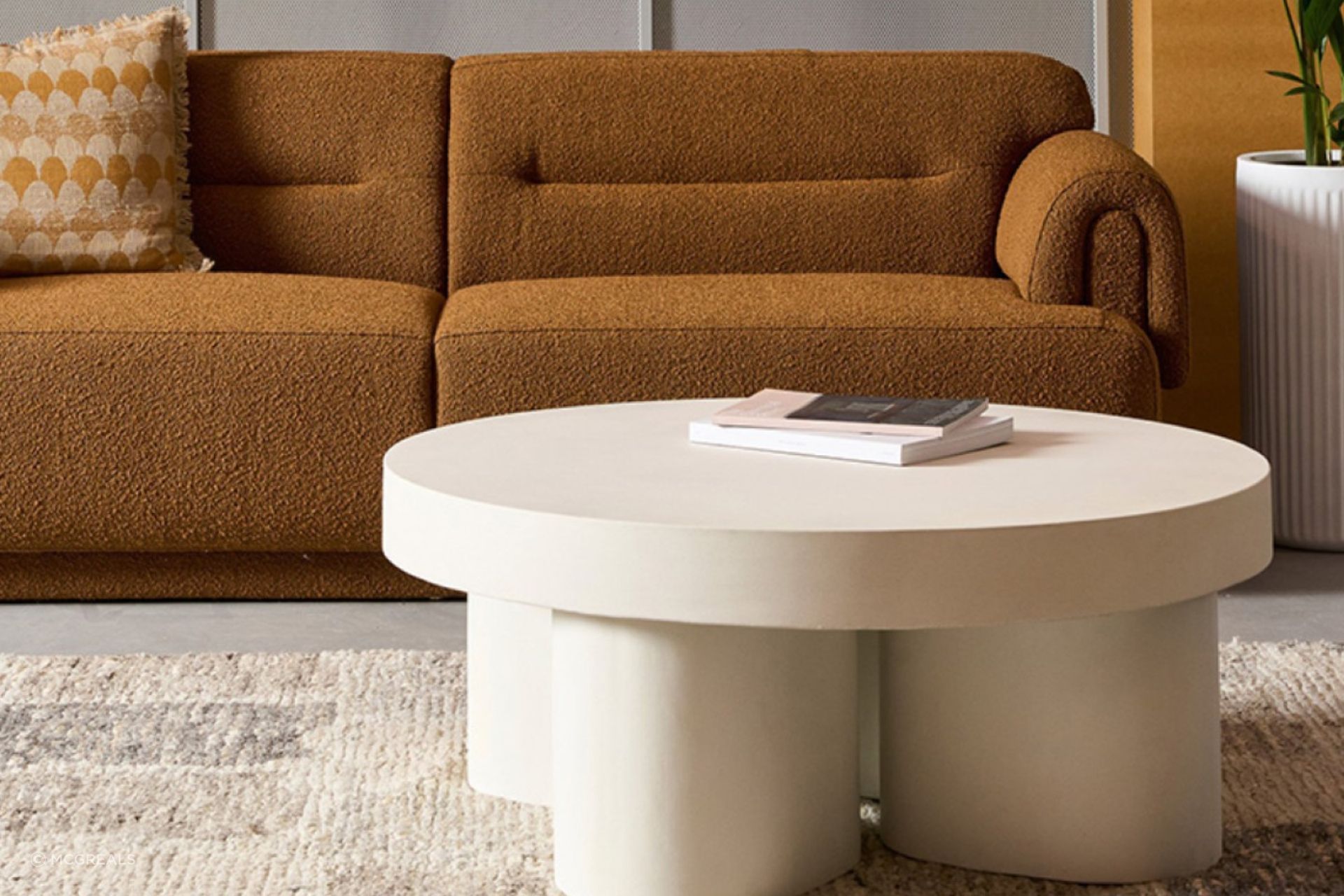A bold approach to accent furniture with the Concrete Tuba Coffee Table.