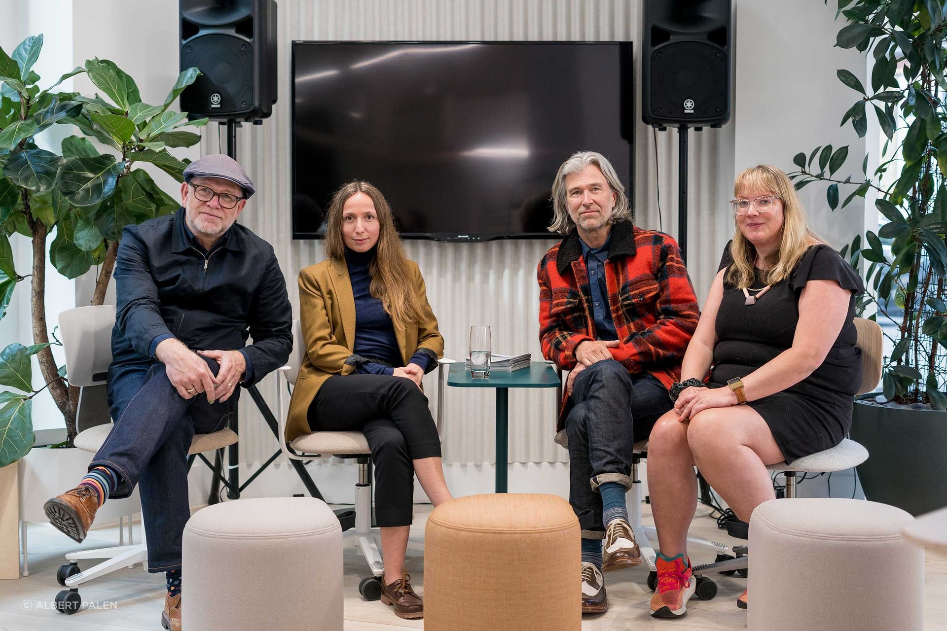 Left to right: Tom Lloyd (Designer, Revo), Maja Ganszyniec (Designer, Normo), Luke Pearson (Designer, Revo) &amp; Helen Parton (talk host)