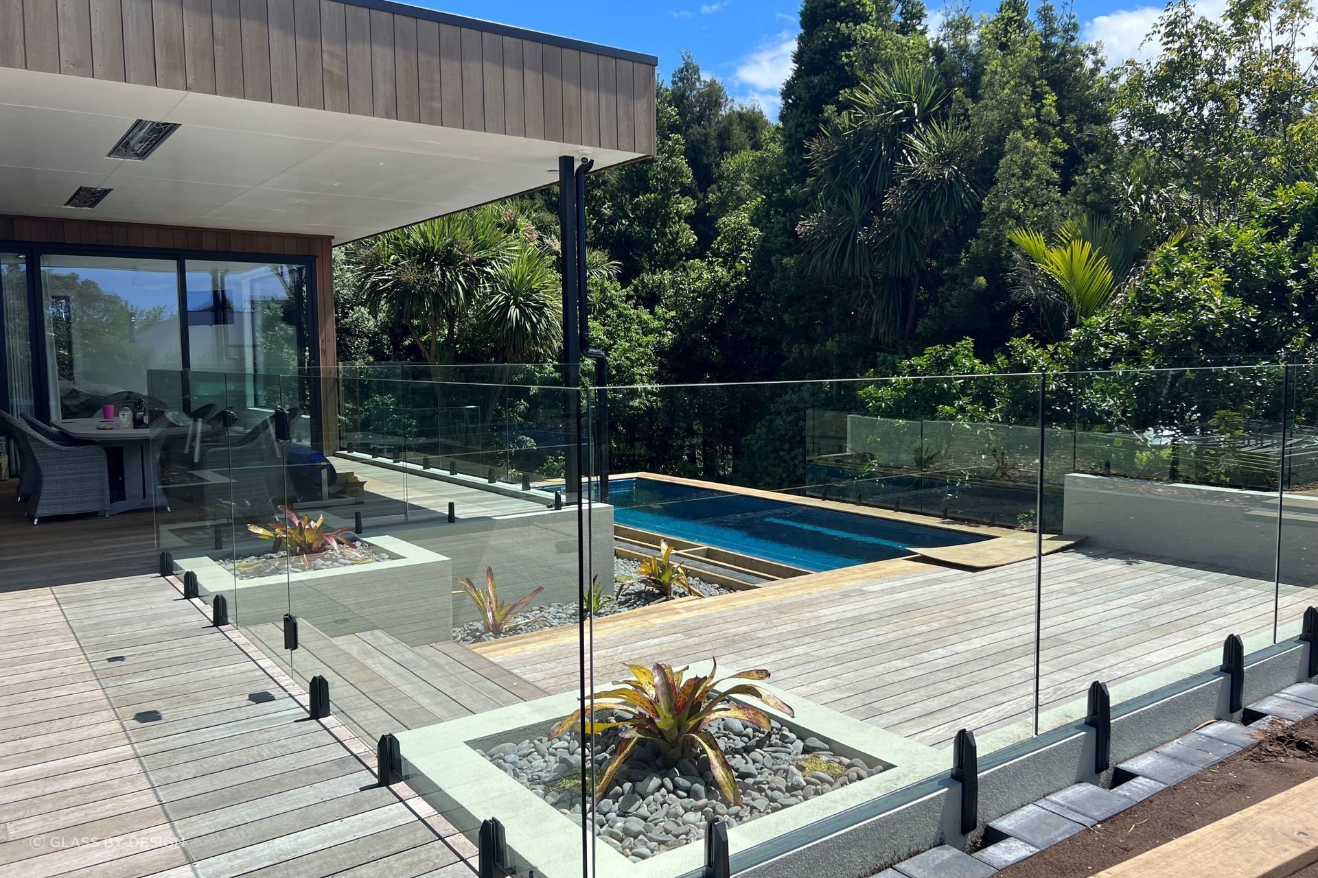 A Glass Pool Fence by Glass By Design showing the unobstructed view they provide.