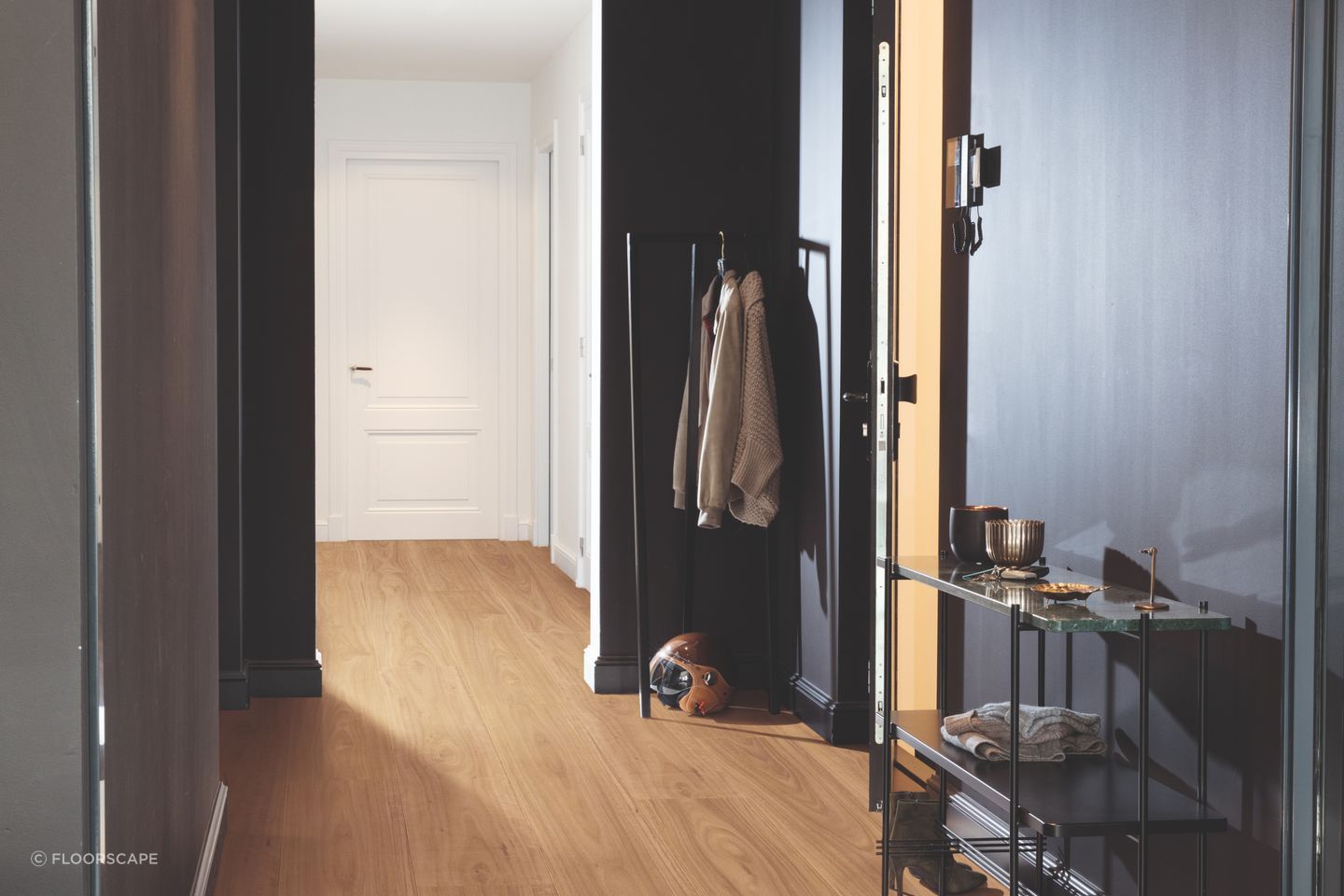 Light timber tones work in spaces with both dark and light decor.