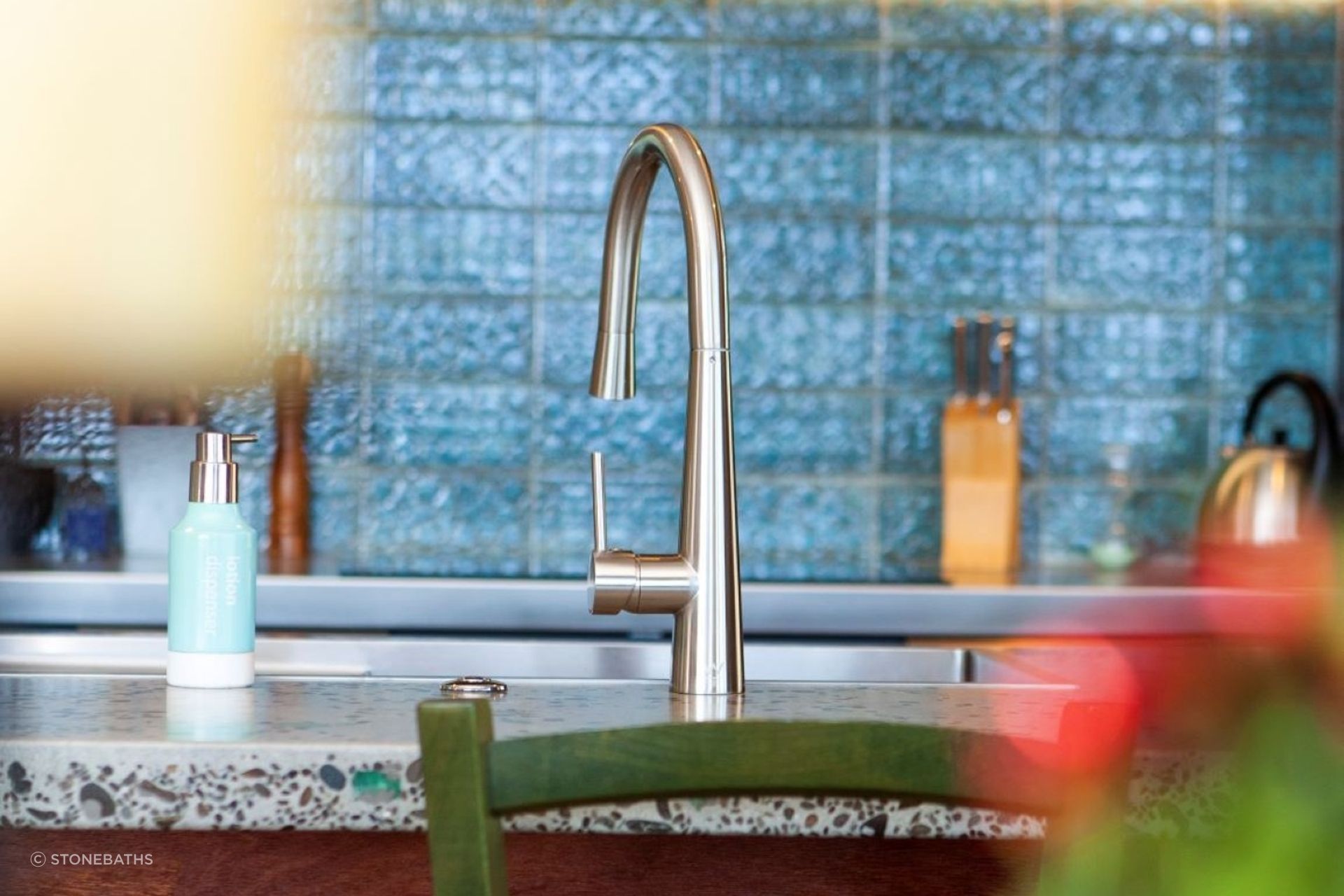 The ELE12 Pull Out Kitchen Mixer is constructed with solid brass and a beautiful brushed nickel finish.