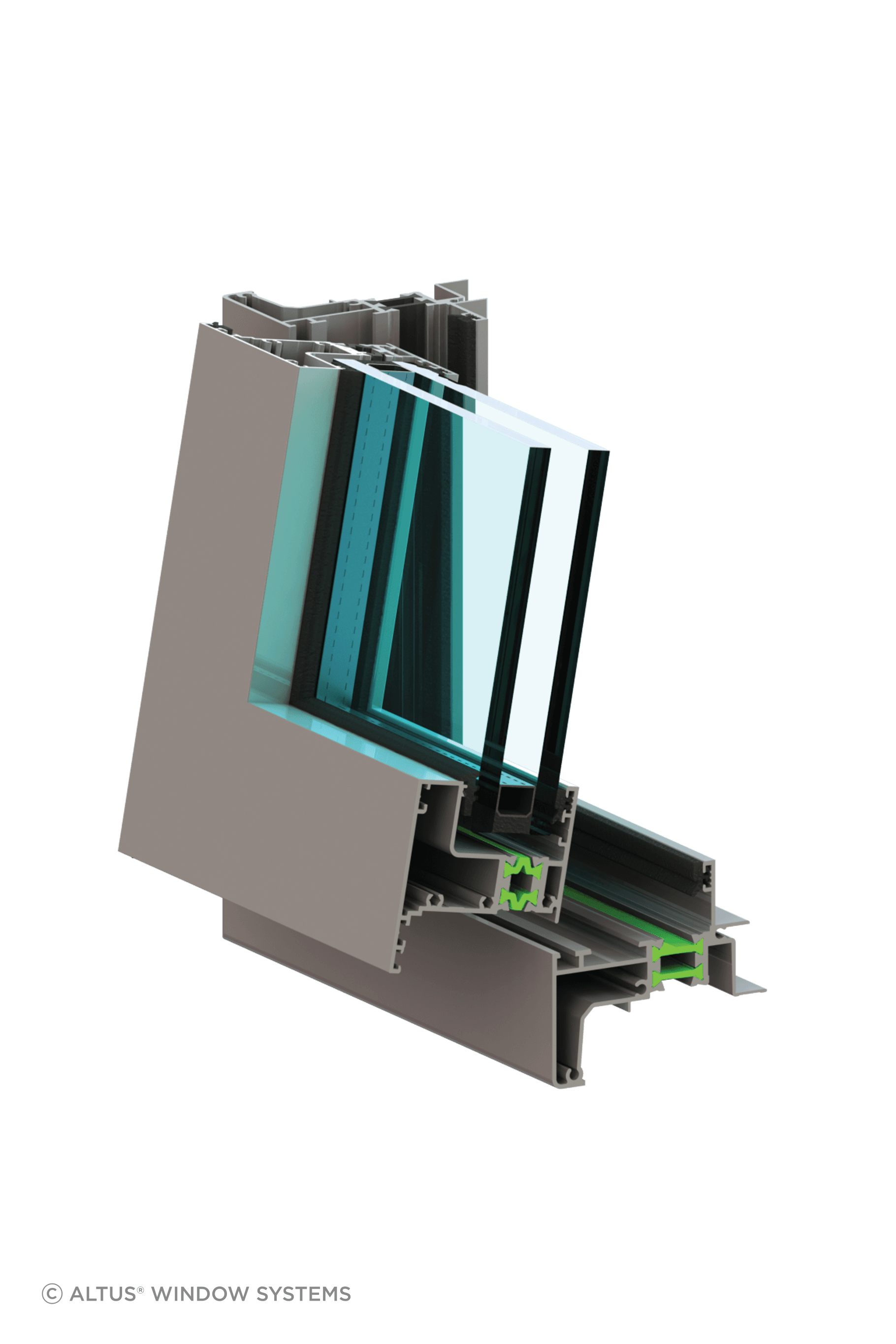 A cross-section of the Pacific52 thermally broken window.