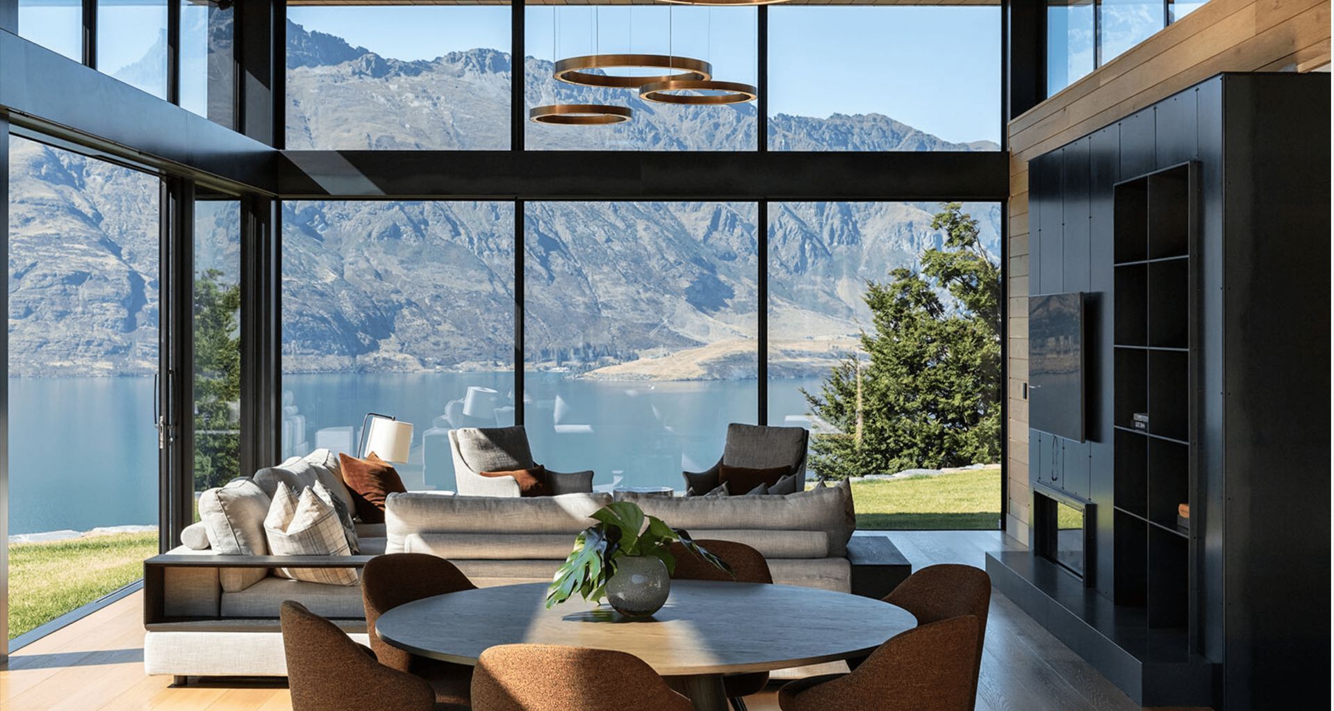 Trinity Interior Design was commissioned to replicate the beauty of the external environment and the building materiality in the interior of this Queenstown home by Mason & Wales. Image credit: Simon Devitt.