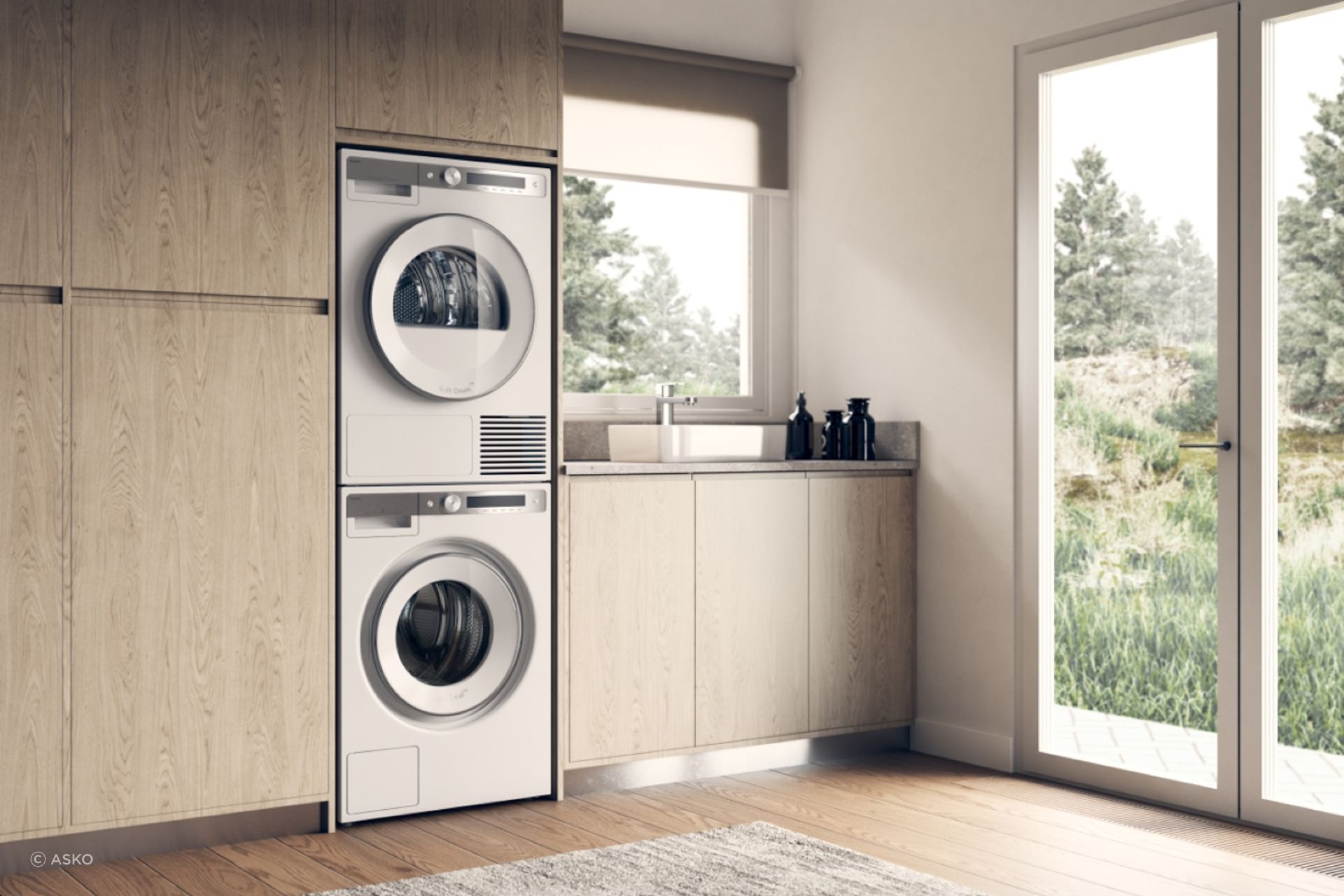 The Steel Seal 8 Kg Washing Machine shows how front loaders can be stacked with dryers, saving invaluable floor space.