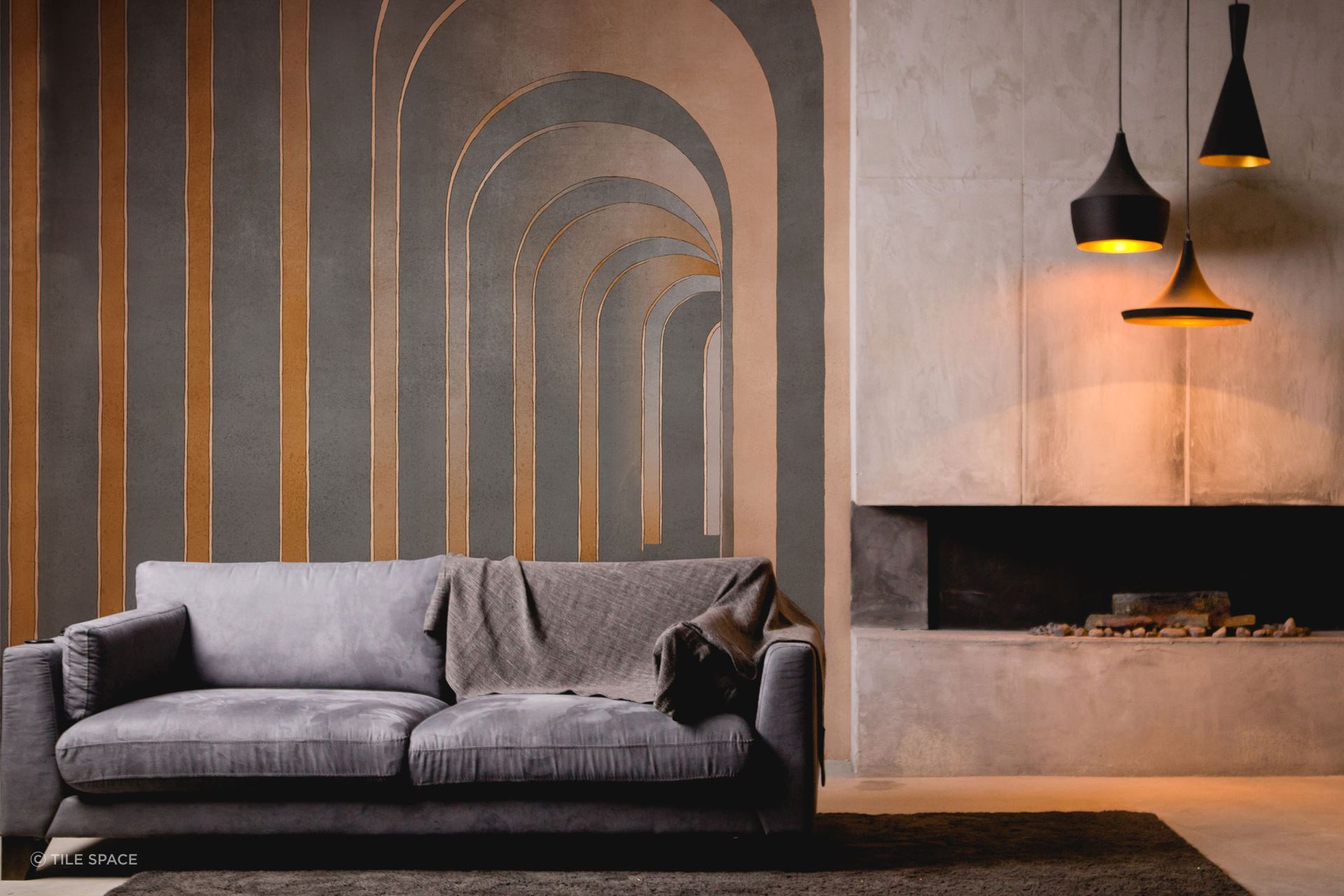 A unique wall covering, like the compelling Technografica Italian Wallpaper, can make a great feature wall for your lounge.