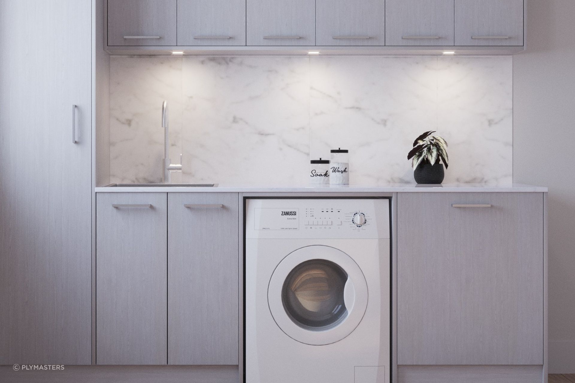 Under cabinet lights can be an important source of task lighting, complemented here nicely by Winter Birch cabinetry.
