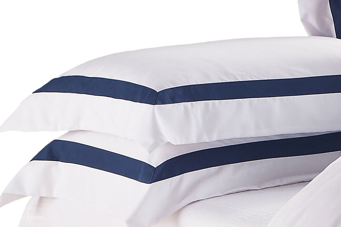 Ava Collection Standard Pillowcase Set - Navy Trim
by Ivory &amp; Deene Collection pillowcases are made from super soft microfiber with a bold border contrast trim
