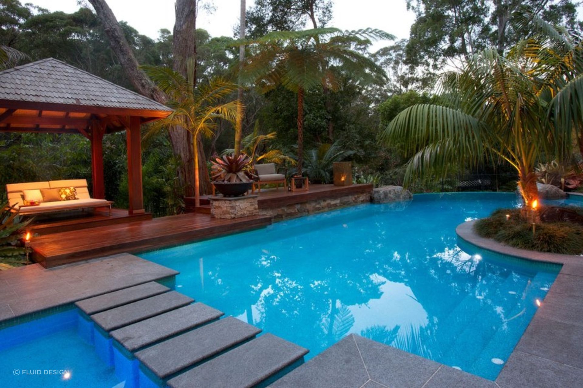 It's hard to beat this luscious, green poolside area. Featured project: Balinese Retreat @ Galston - Fluid Design
