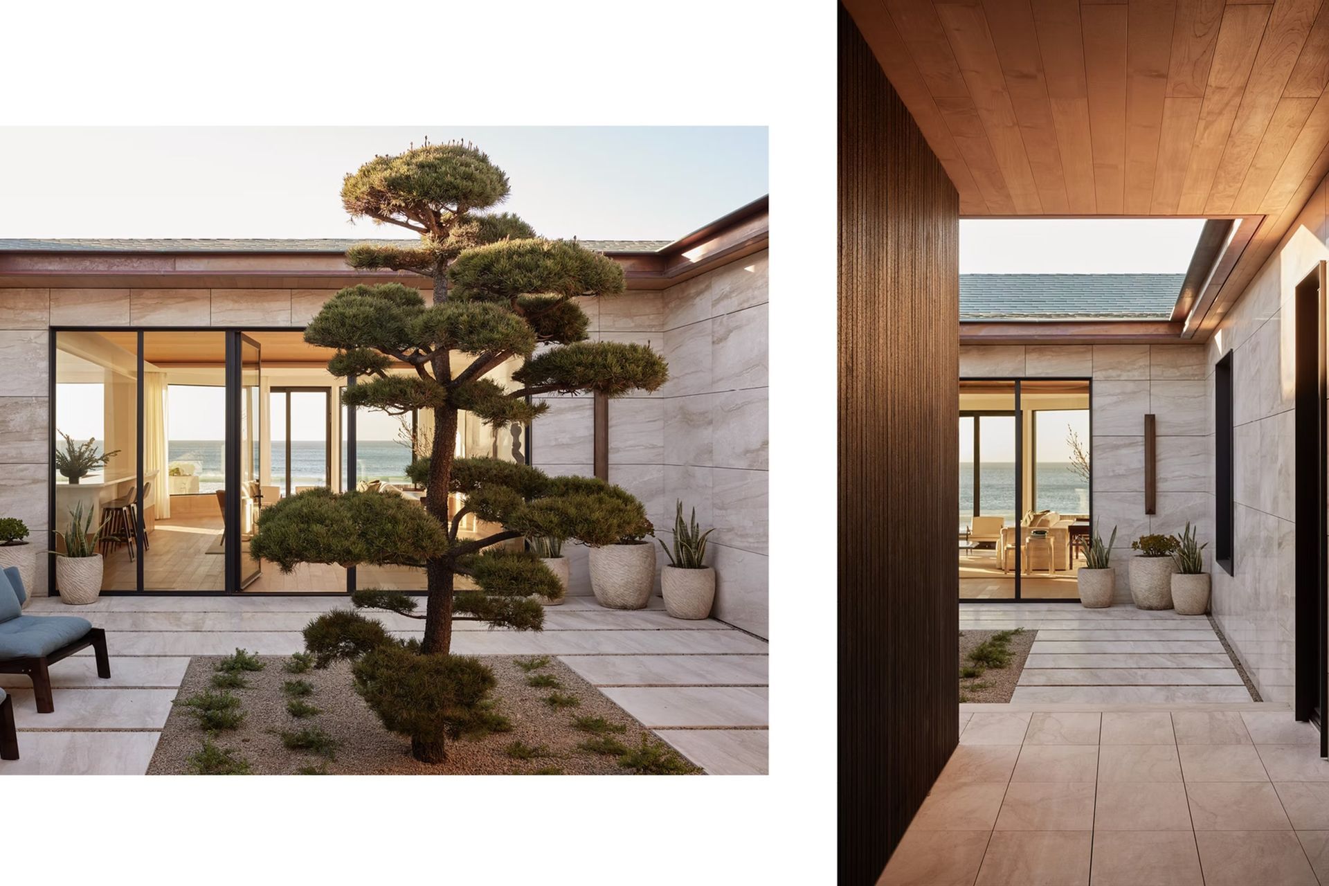Set along the coastline of La Jolla, Portside reimagines a modest mid-century beach house as a quiet instrument of light, materiality, and spatial clarity. Rather than pursuing a literal coastal aesthetic, the design distills the atmosphere of the Pacific into proportion, texture, rhythm, and shadow, allowing architecture to operate as a calm framework for daily ritual and reflection. The result is a deeply curated retreat that balances restraint with sensory richness.