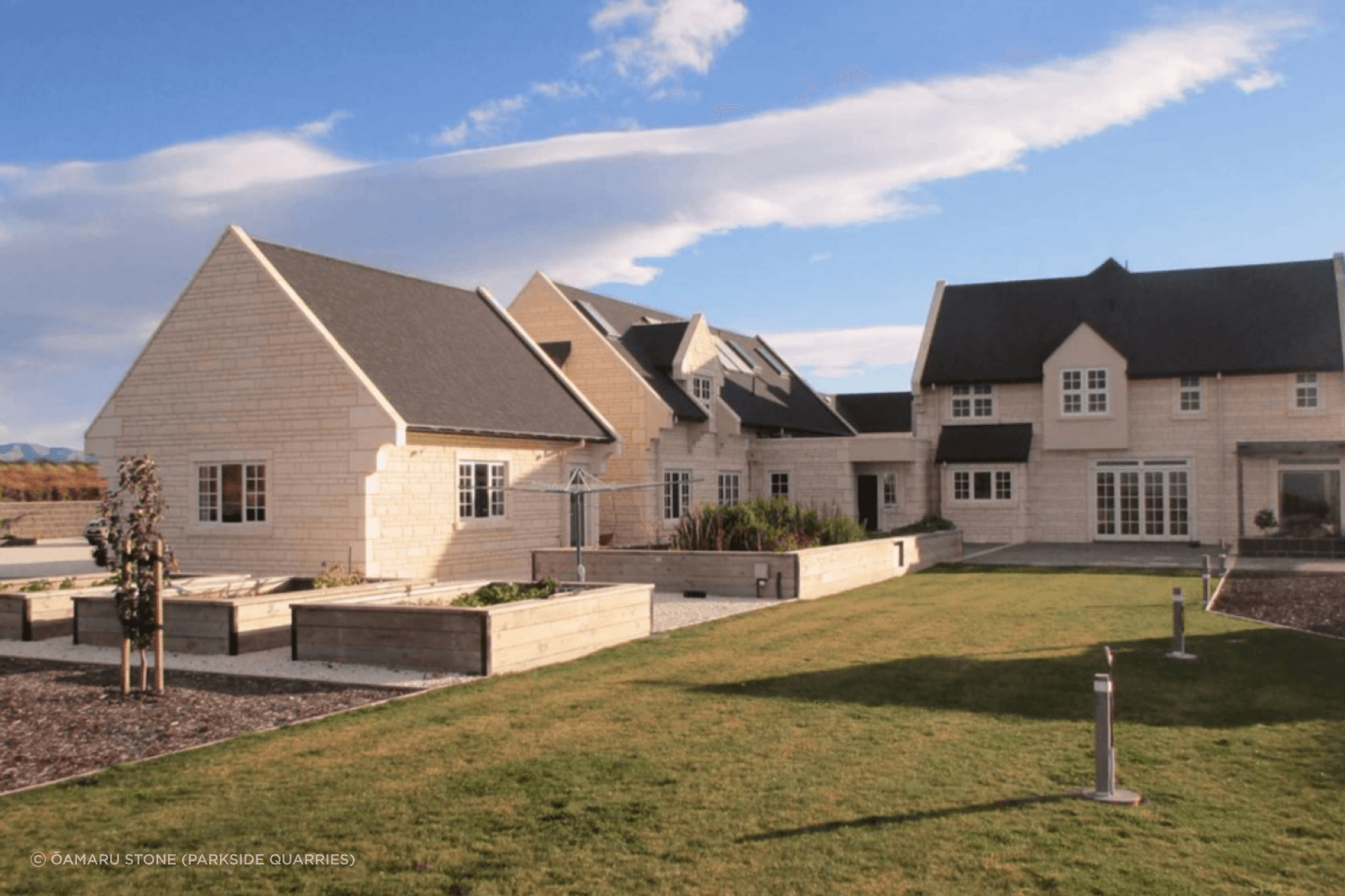 An expansive home showcasing the natural beauty of limestone.