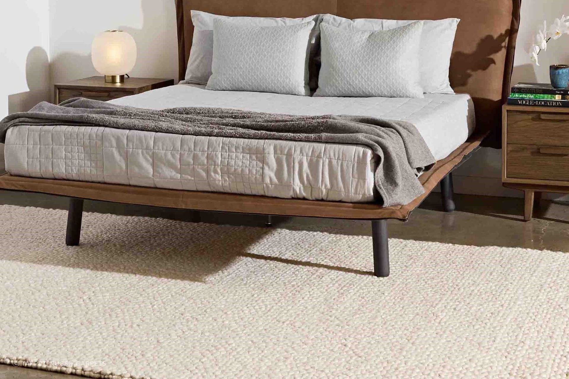 The Ora Sierra is personified by its chunky and irregular texture in a single block of beige, softening any living space