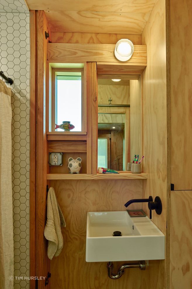 The children share a compact bathroom.