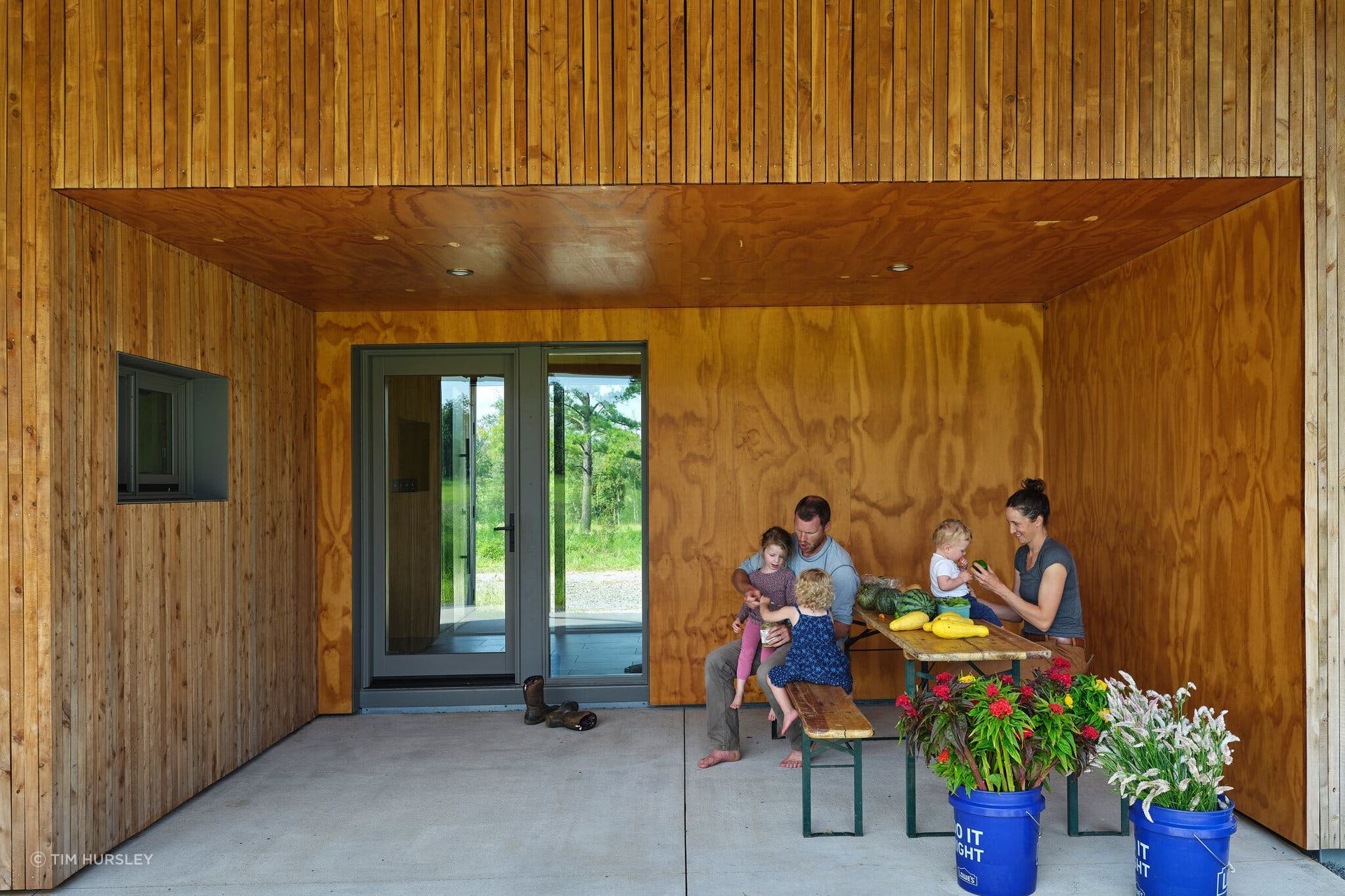 The cedar slats used for exterior siding were grown and milled on the farm.