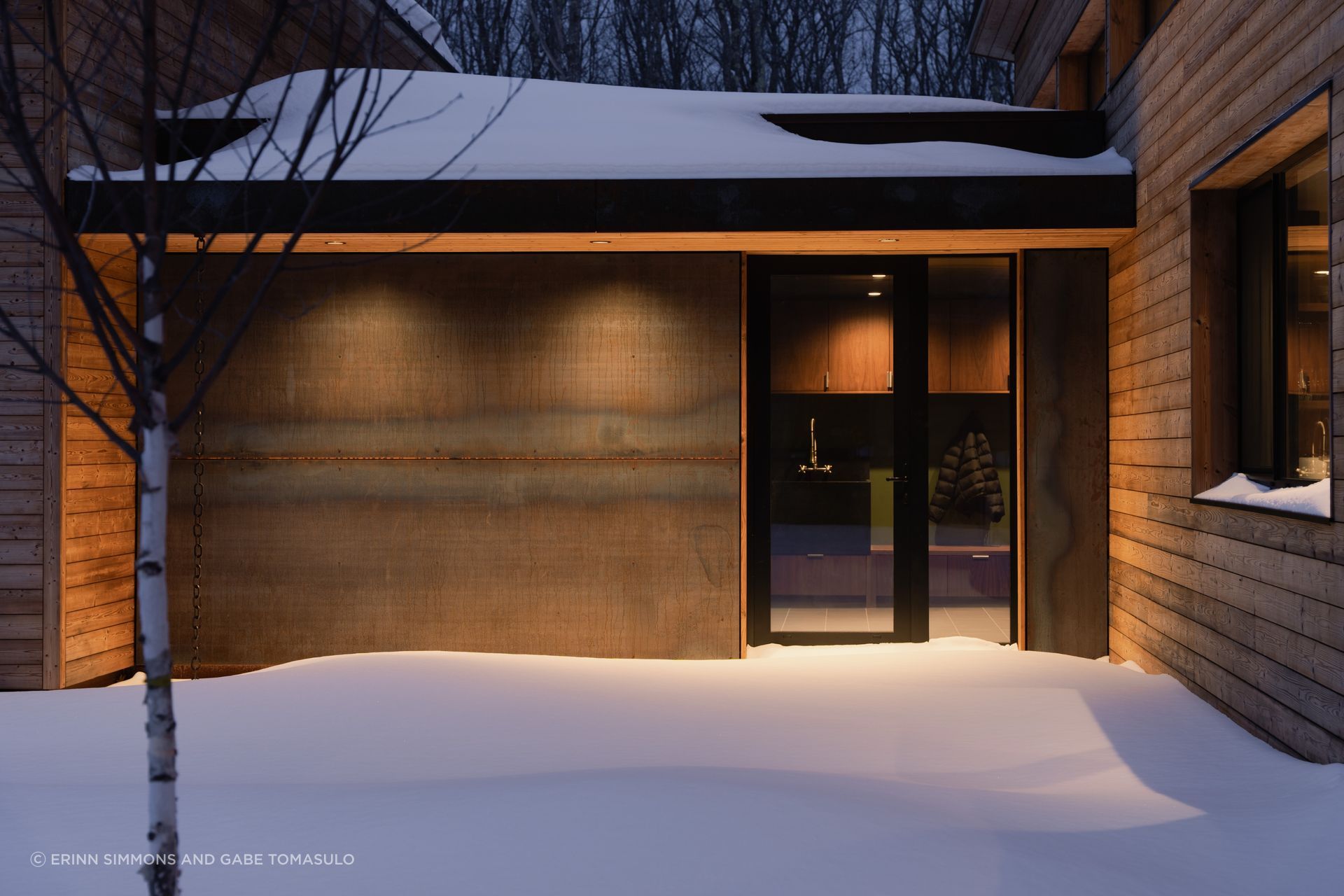 The home is clad in thermally treated softwood that will weather with time, and the Corten panelling is a consistent accent detail with a varying patina that will evolve over time.