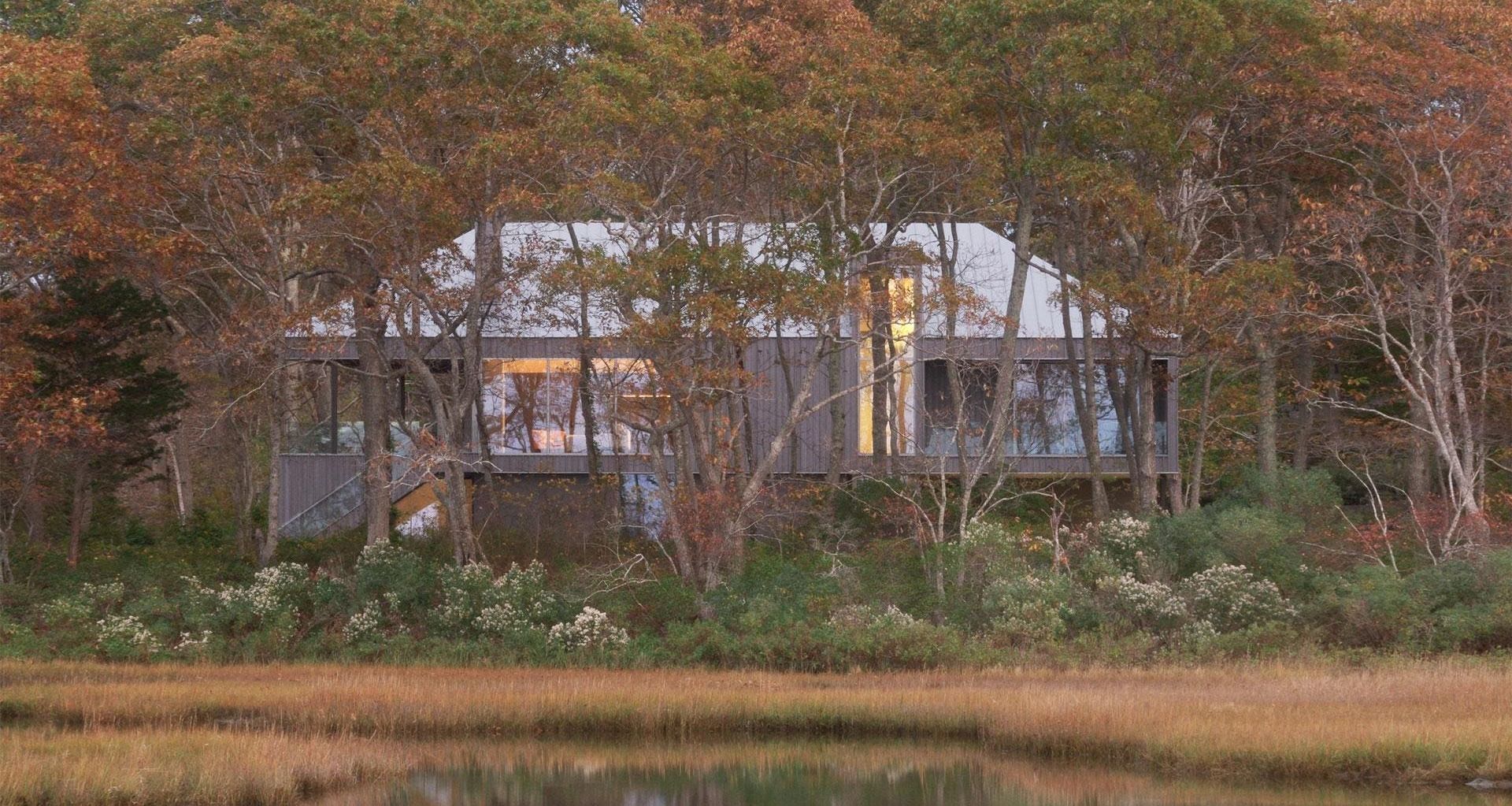 Desai Chia Architecture's Osprey House nestles along the shoreline in Shelter Island, New York.