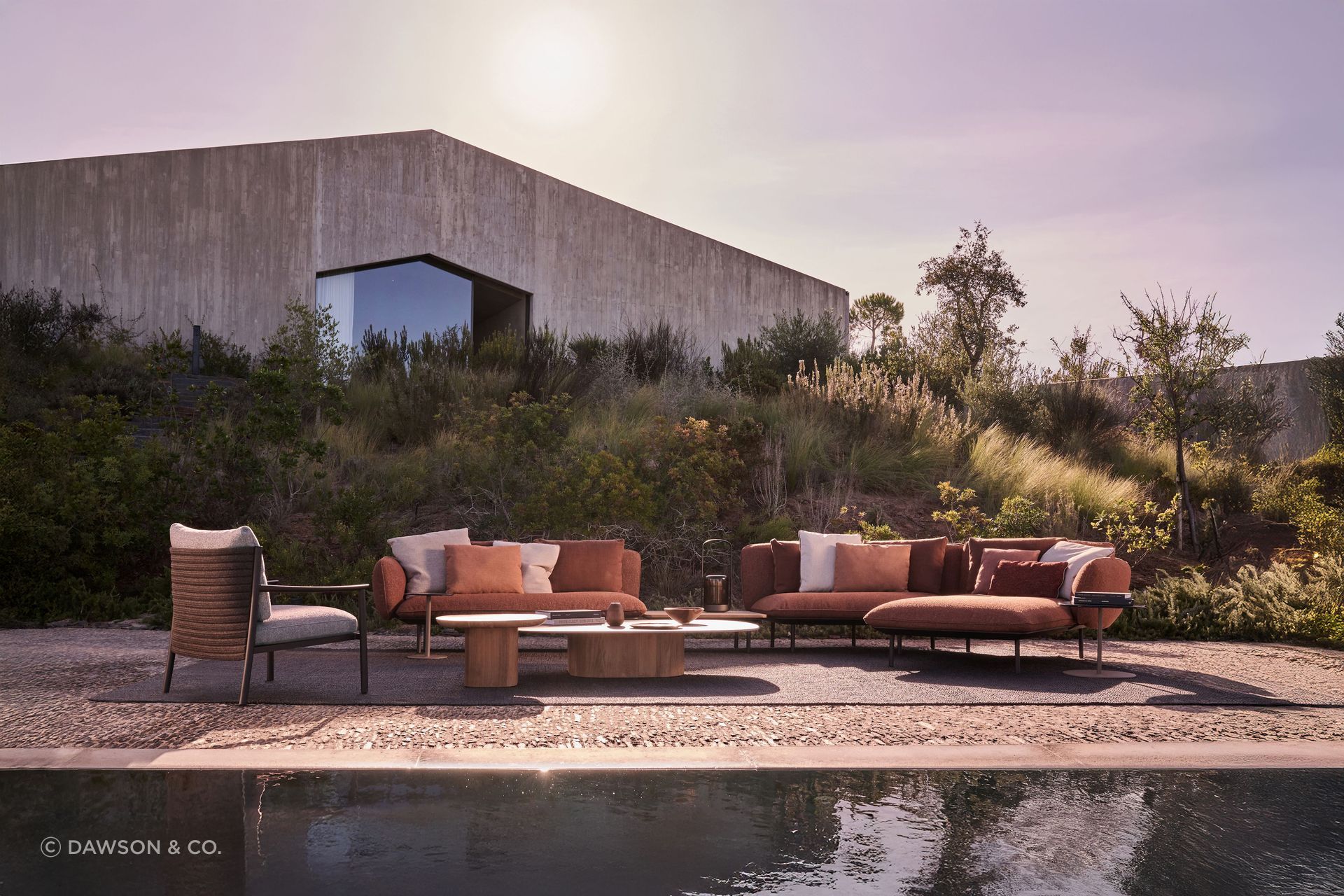 Senja modular sofa, Lucca lounge chair and Seren low tables