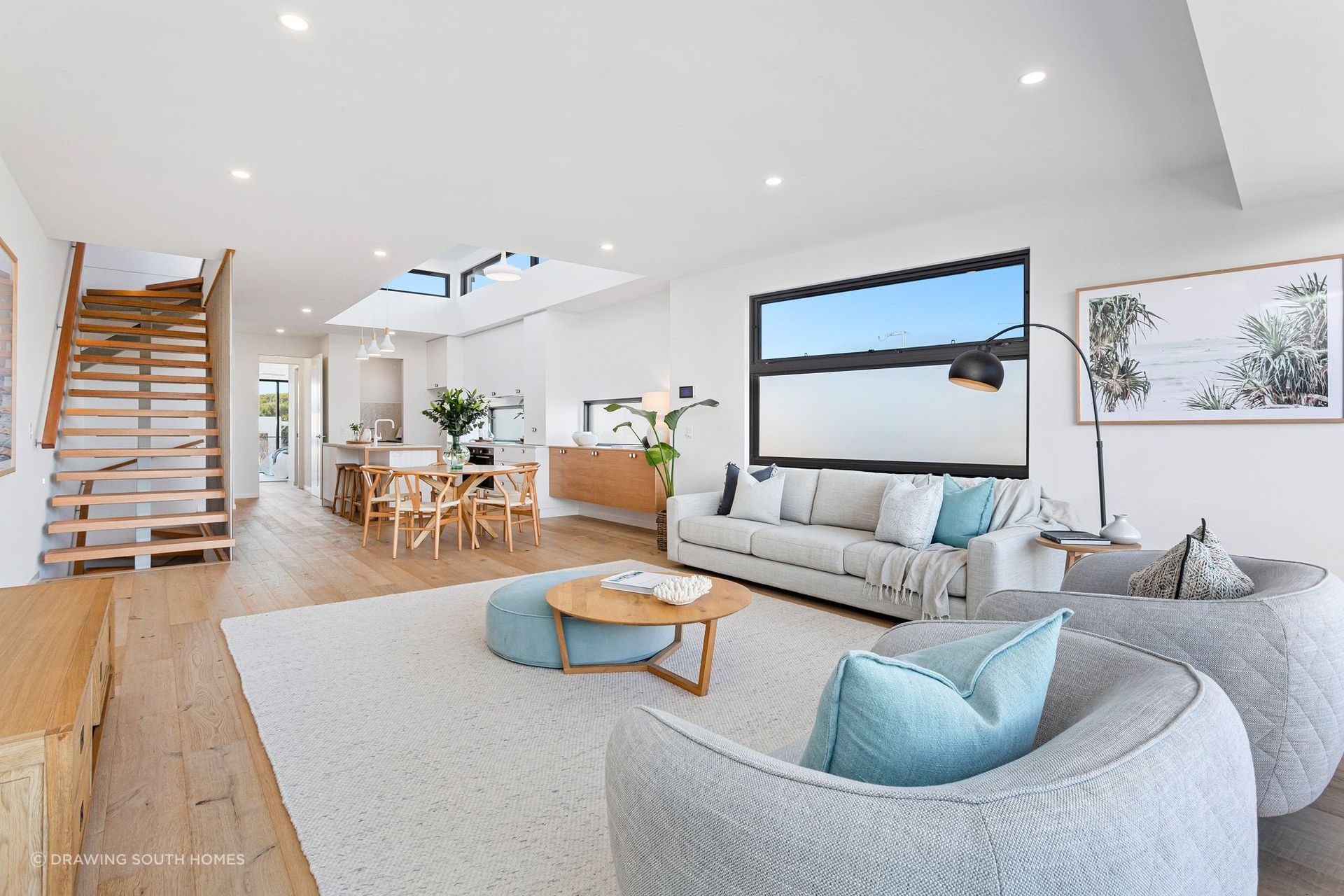The living rooms in these Mornington townhouses offer expansive open spaces.