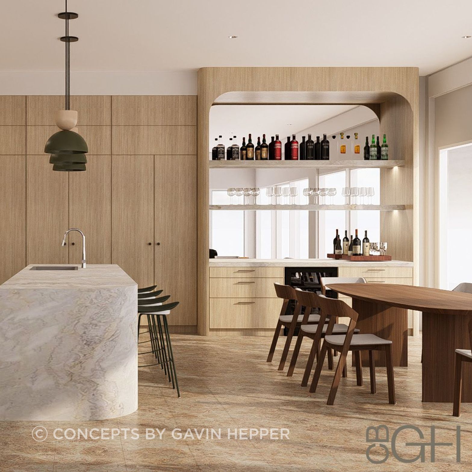 Anchorage.   3D visualisation of the new kitchen & island