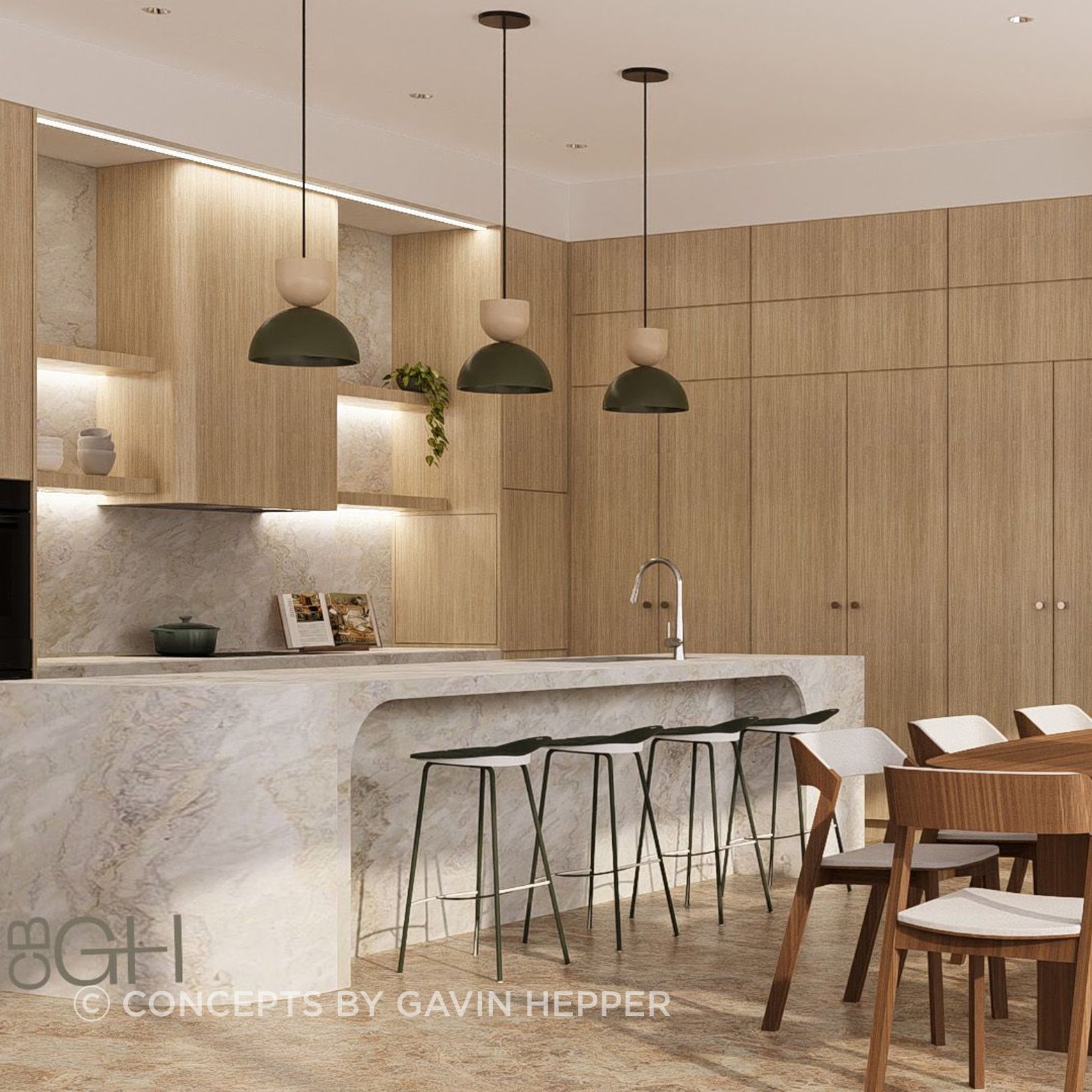 Anchorage.   3D visualisation of the new kitchen island & bar area joinery
