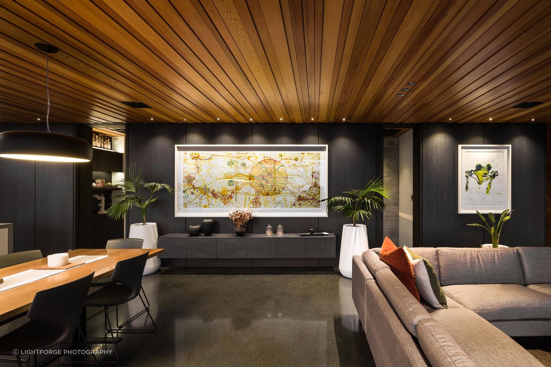 Contrasting with the concrete, the western red cedar makes the space feel warm.