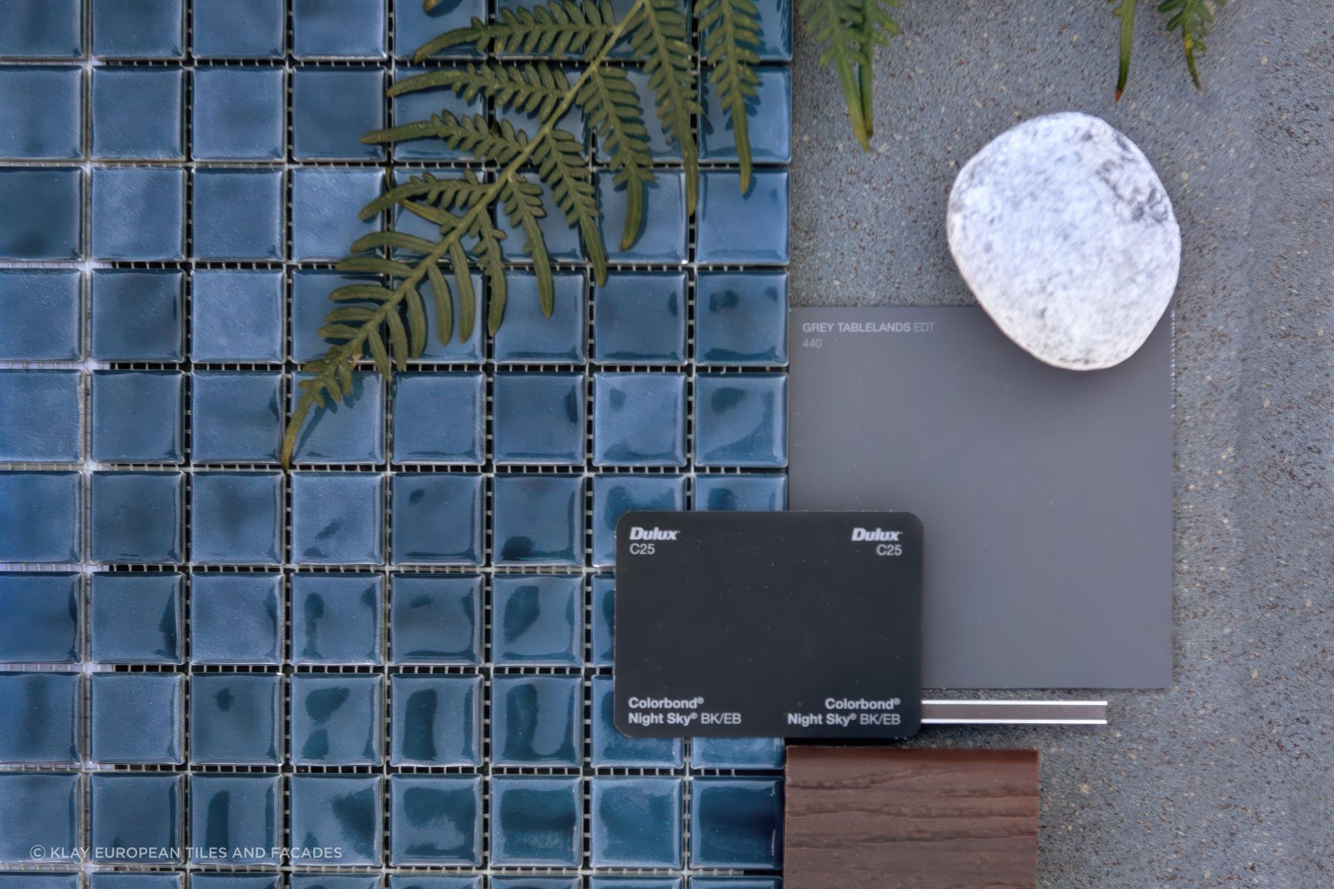 BLUEY
Amano Pure Blue 25x25mm with Sawn Bluestone from Pavers Plus 
Amano Pure Blue and Sawn Bluestone