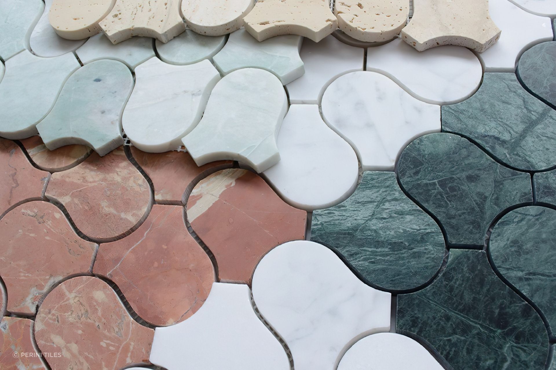 Available in a selection of different natural marble options, the Serpentine collection can be mixed and matched to create stunning contrasting patterns in the home.