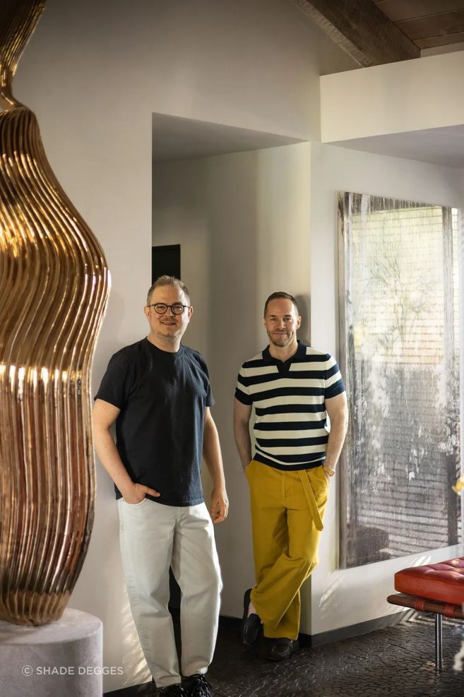 Lawson (left) and Robins at home beside a sculpture by Alma Allen Art: Alma Allen