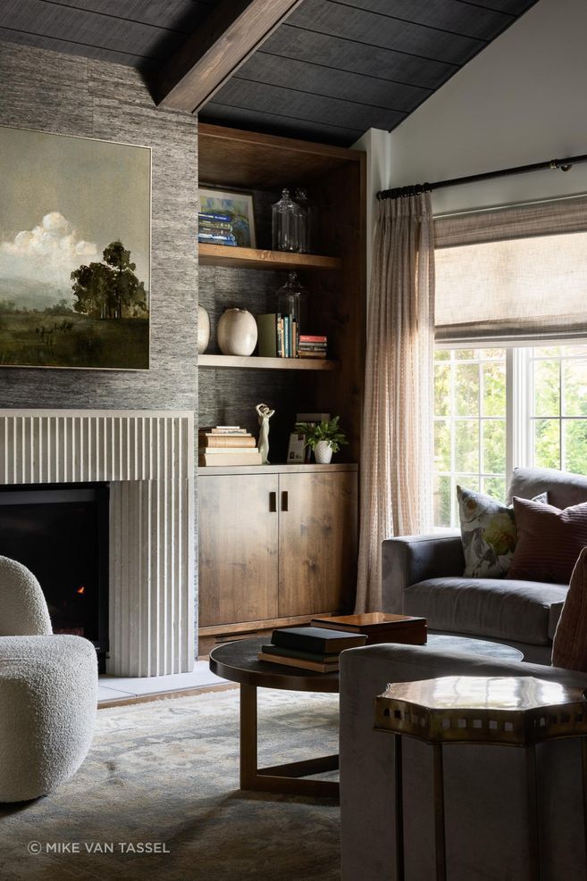 We added the comfy, yet sophisticated, family room — a contrast to the more formal style of the living room.