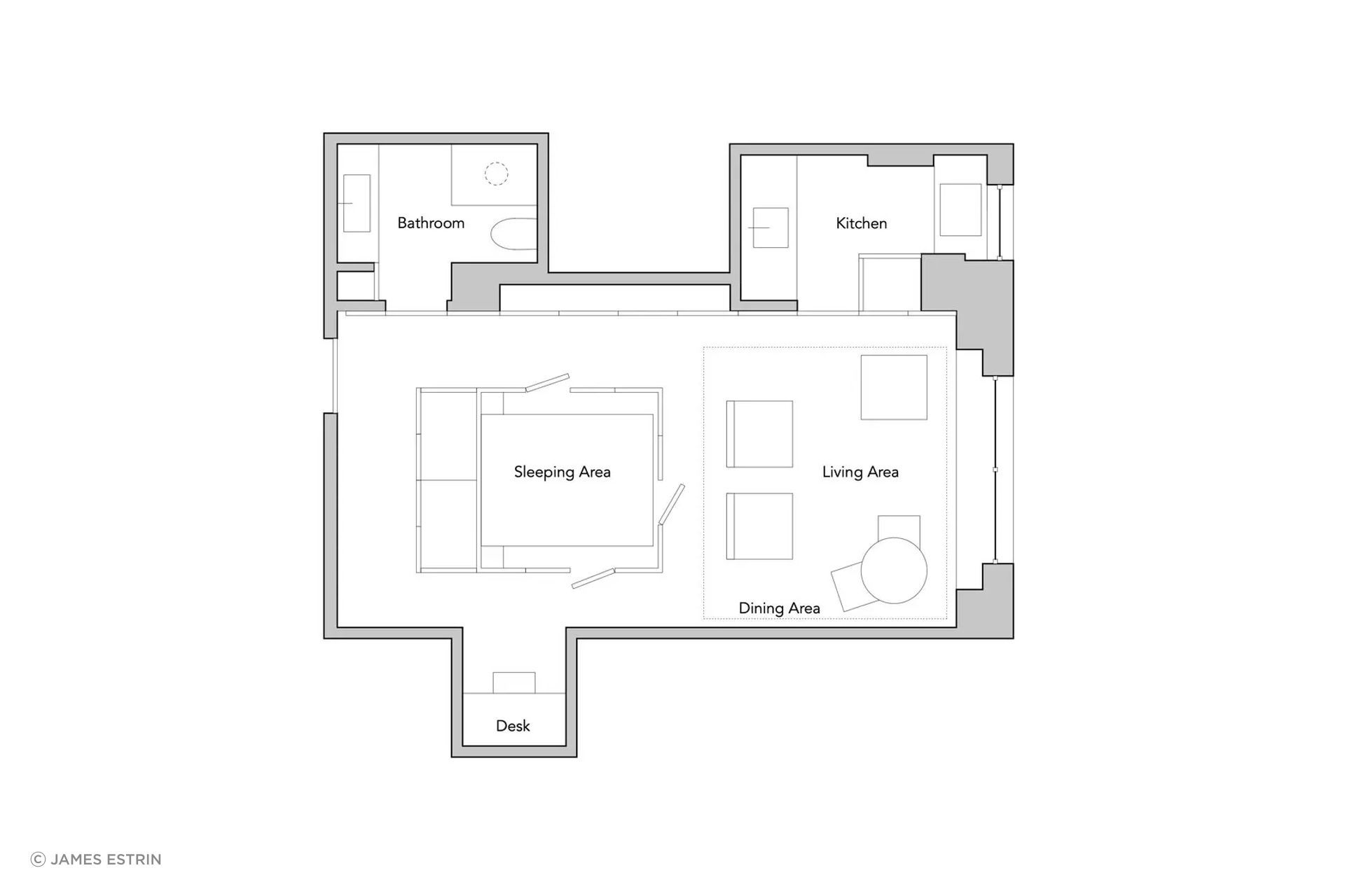 The architects tucked a queen-size bed inside a box with circulation space on all sides. At the back of the apartment, the box has doors that open to integrated closets; the other three sides open to a sleeping area. James Estrin/The New York Times