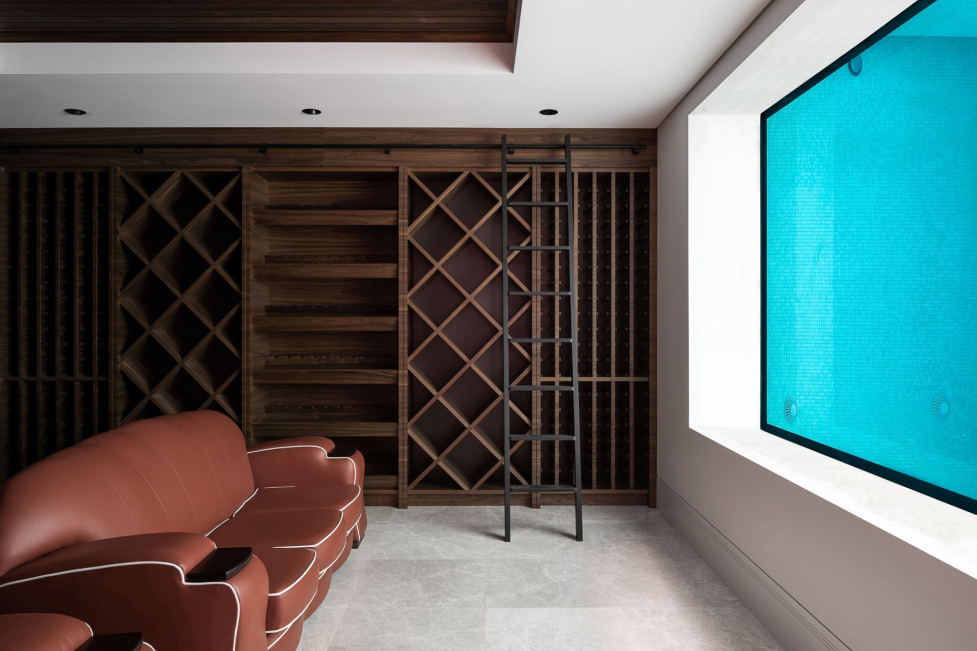 The basement level contains a wine cellar and a viewing window into the 3.5m deep pool.