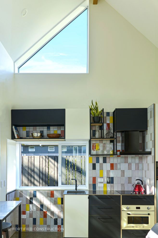 The double height living space feels generous in spite of its small footprint.
