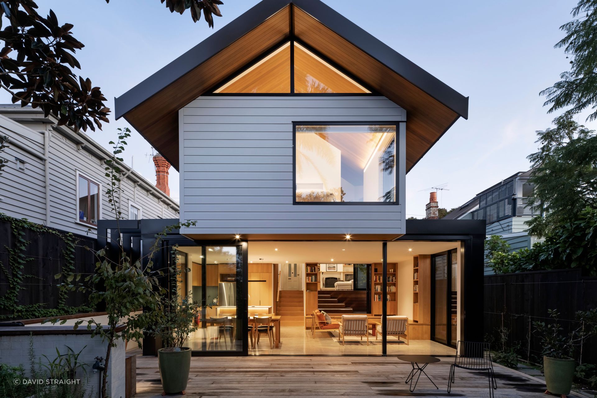 A new addition enhanced this character villa in Auckland’s Ponsonby. “Characteristic of the area, there was little space between neighbouring properties so we had to be careful to enhance light and views while maintaining privacy as much as possible,” says Jonathan Smith of Matter Architects. “The site runs from the street longways to the north and is beautifully positioned over the top of a natural valley.” To tie the addition to the original villa, similar materials were used, such as the horizontal weatherboards. “We used negative detailing that replicated corner mouldings but in a more modern way.”