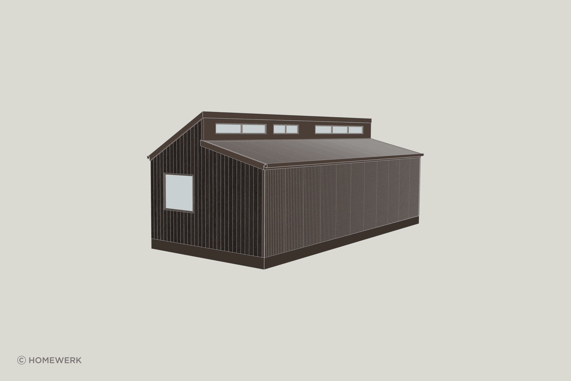 Exterior render of Cabin Originale featuring Abodo Vulcan cladding.