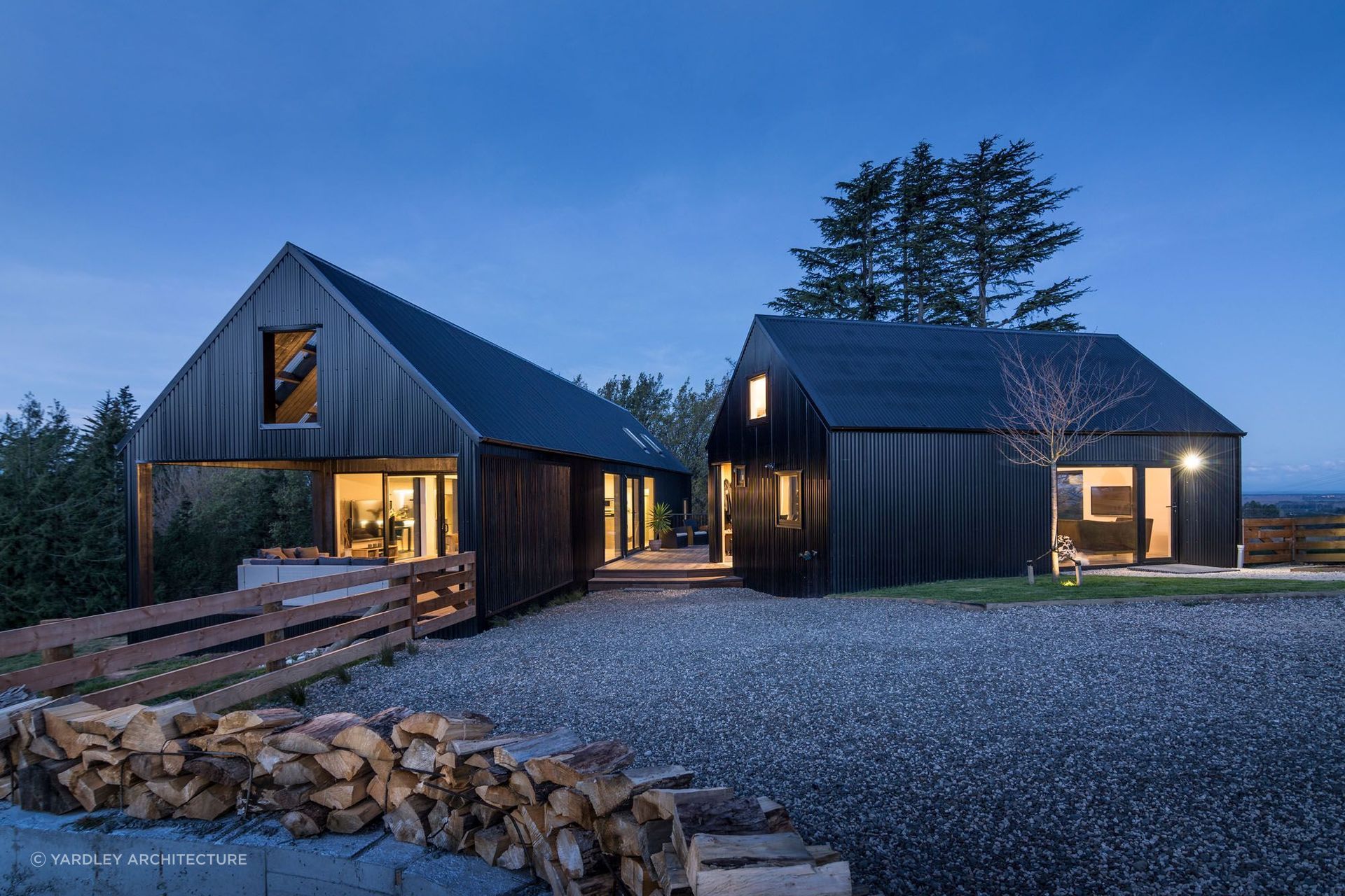 Two contemporary gable forms combine for this beautiful home in Canterbury — Photography by Mick Stephenson.